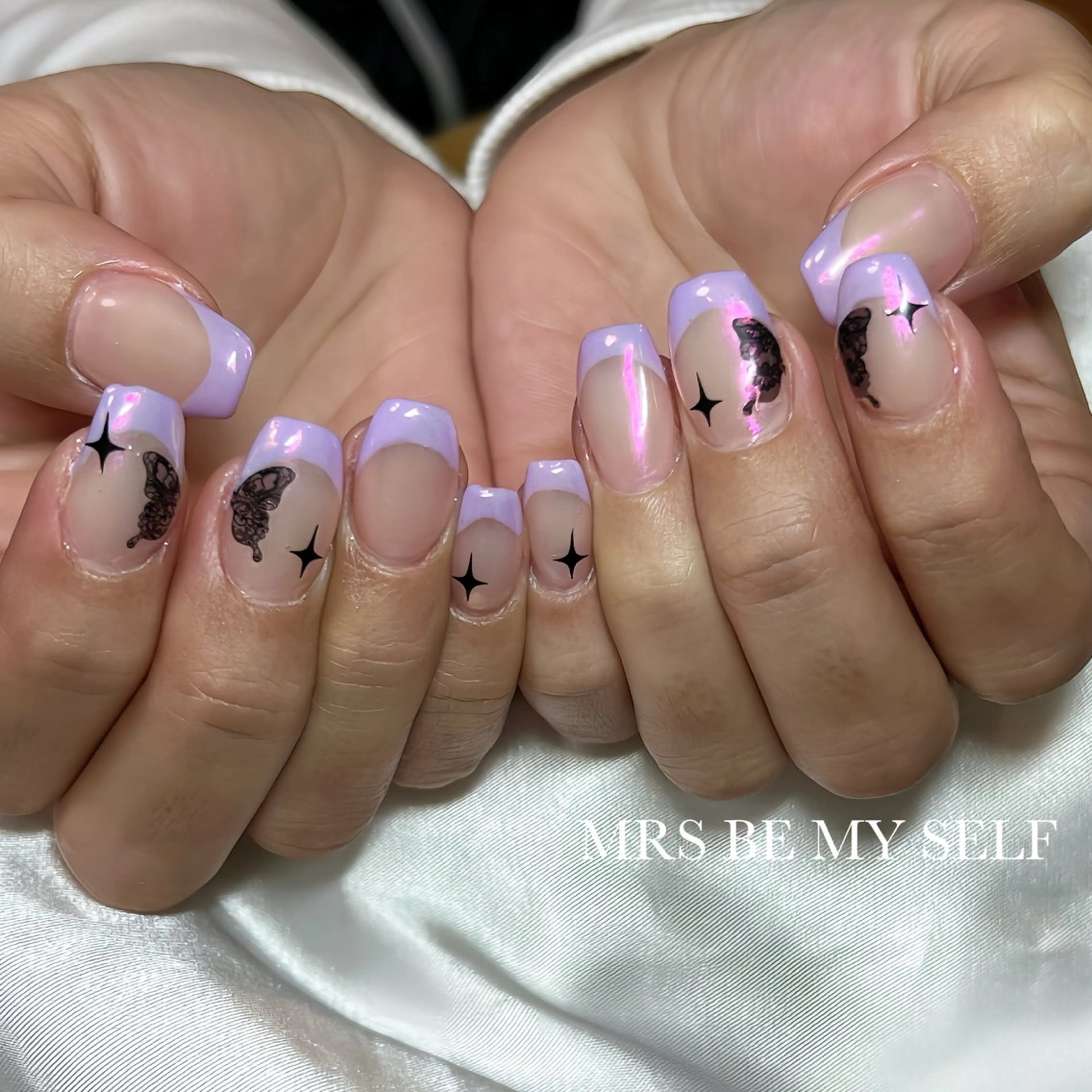 ネイル オーロラネイル フレンチネイル パステルネイル パープル MRS/ miyu🎀のネイルデザイン