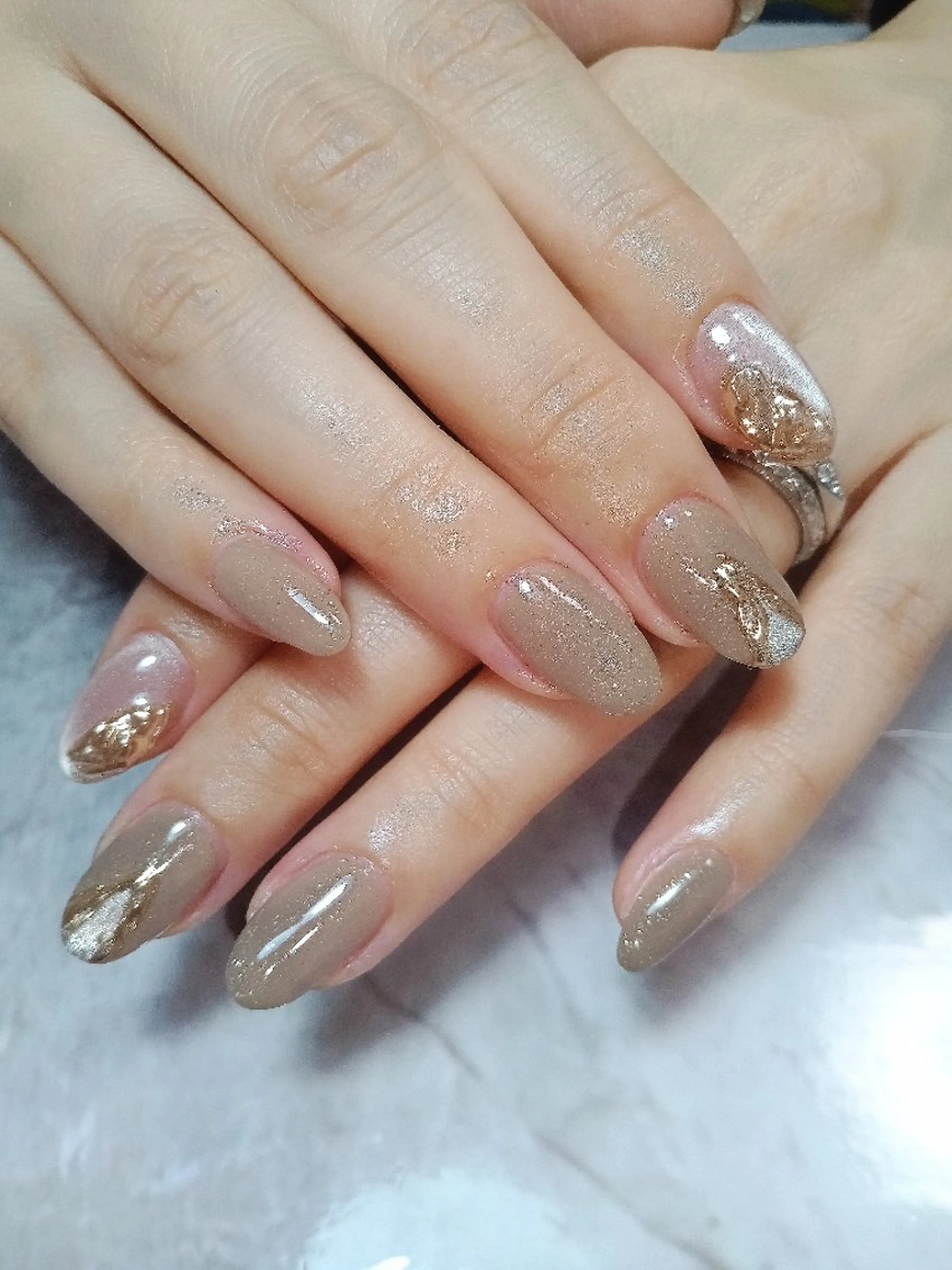 ネイル ブラウン ミラーネイル ニュアンスネイル Wisteria Nail_Yukieのネイルデザイン