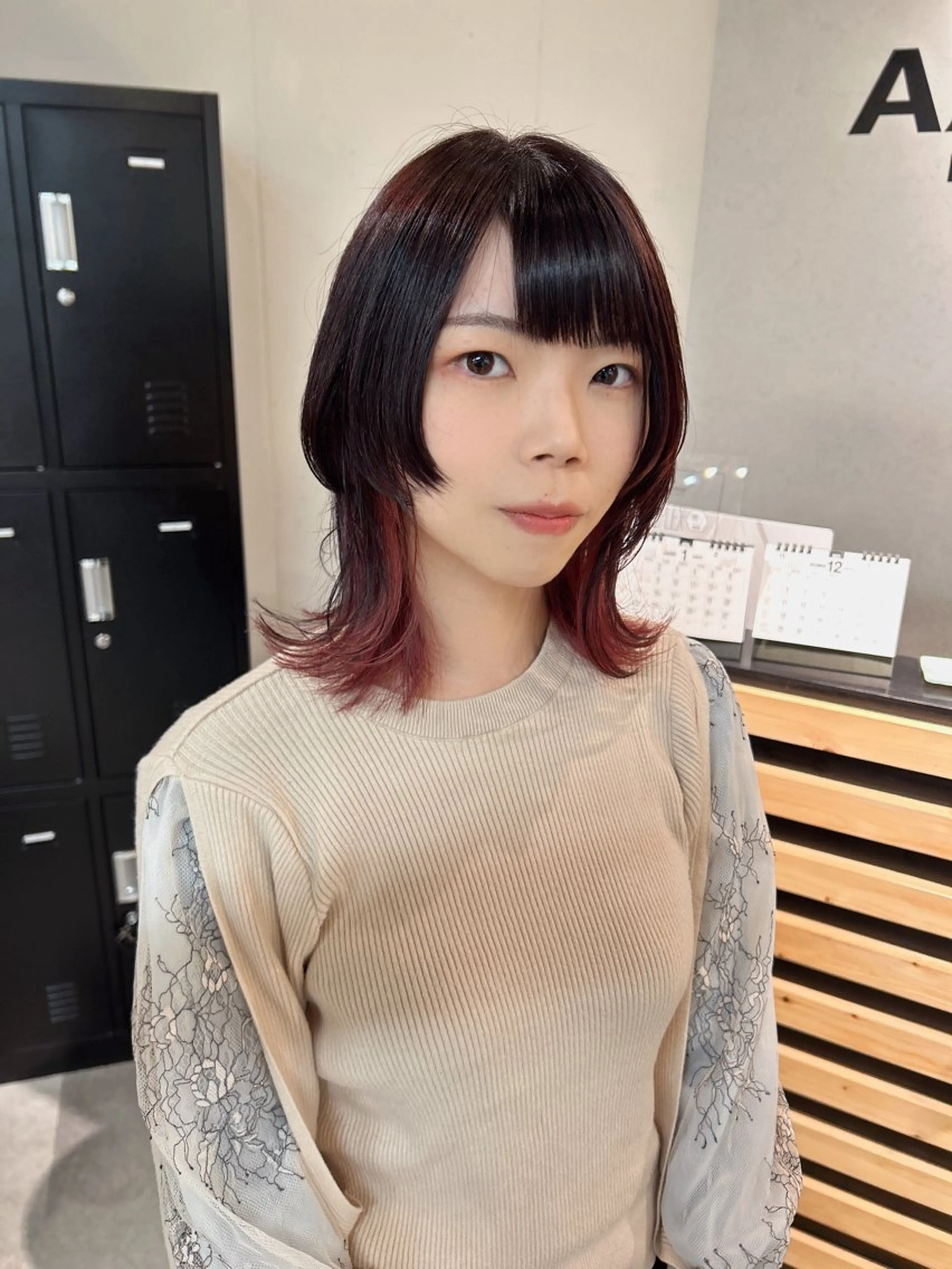 ミディアム ウルフカット カット ウルフカット レイヤーカット上柿のヘアスタイル