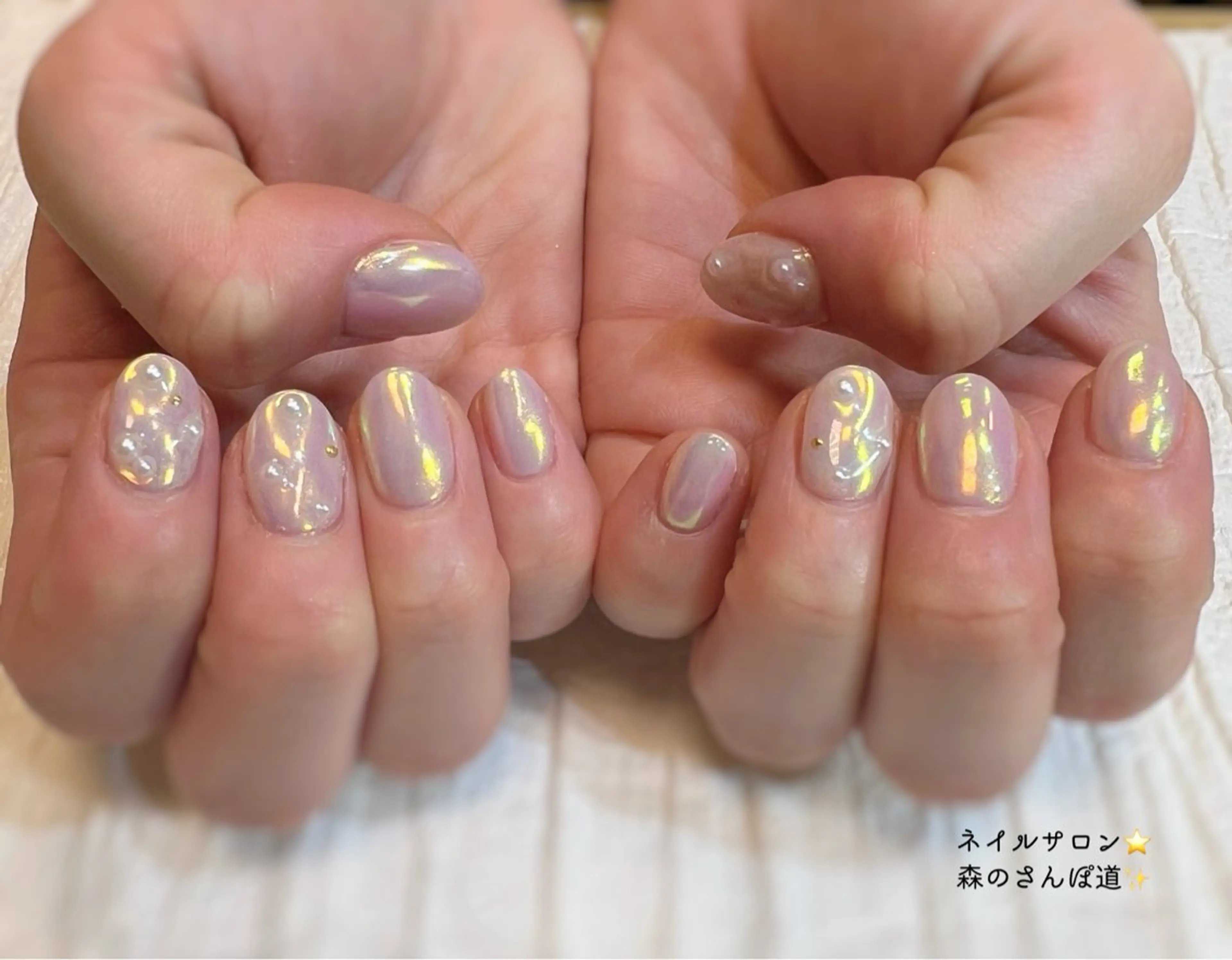 ネイル ハンドネイル ショートネイル 森のさんぽ道のネイルデザイン