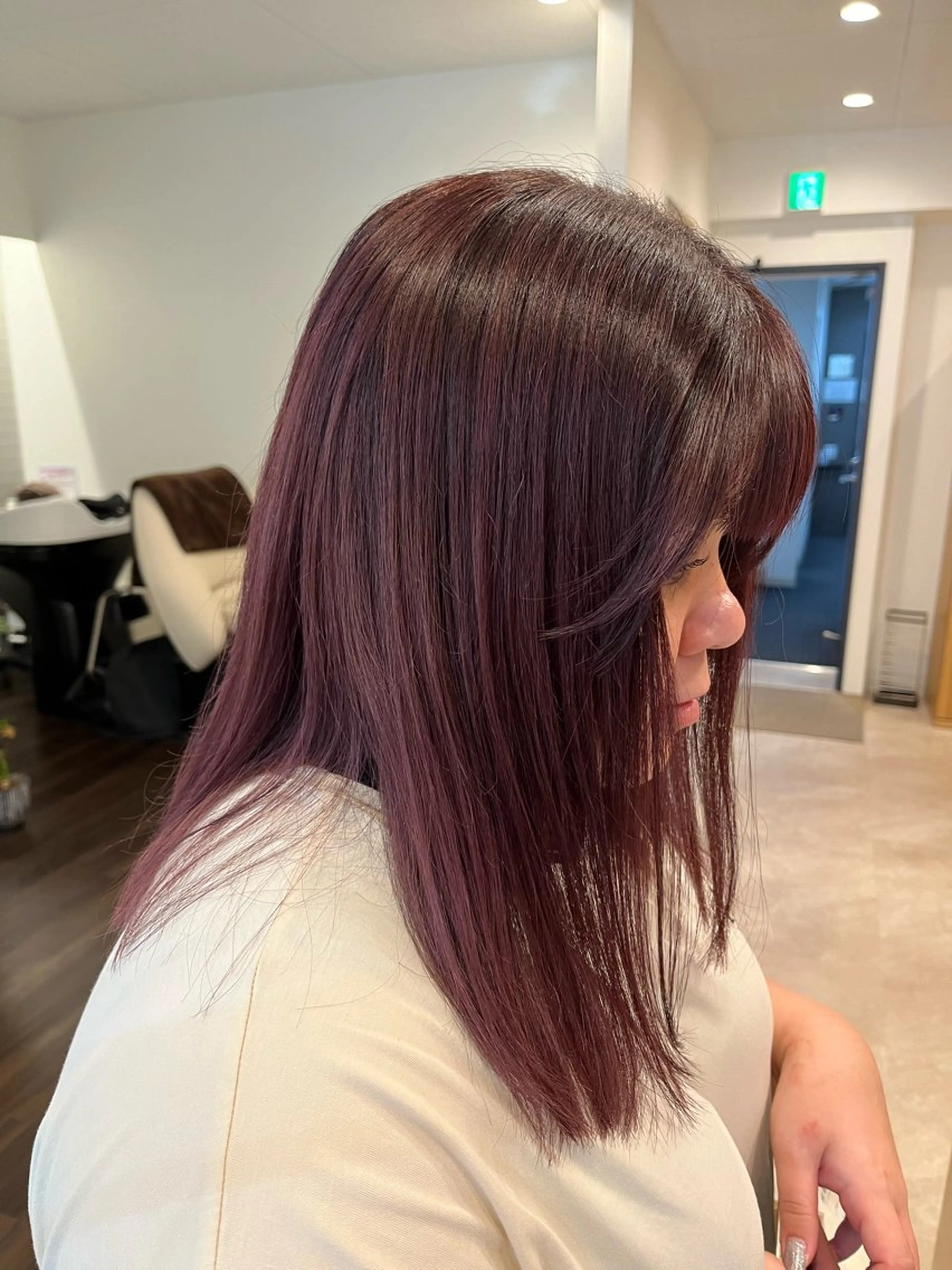 セミロング パープルカラー カット ヘアカラー 暖色ボブ 🍊rikakoのヘアスタイル