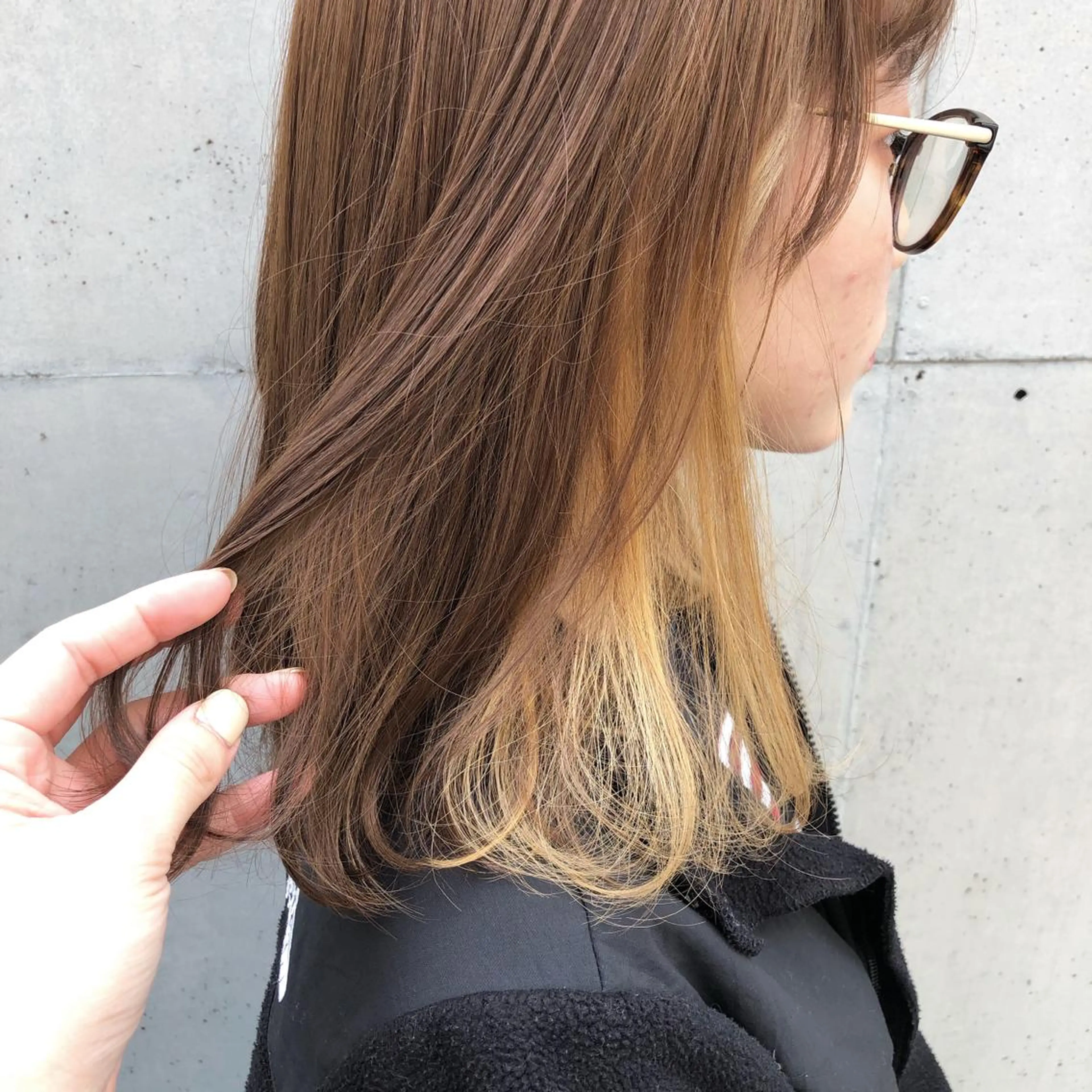 ミディアム カラー ブロンド ヘアカラー kasumi/渋谷/ パーマのヘアスタイル