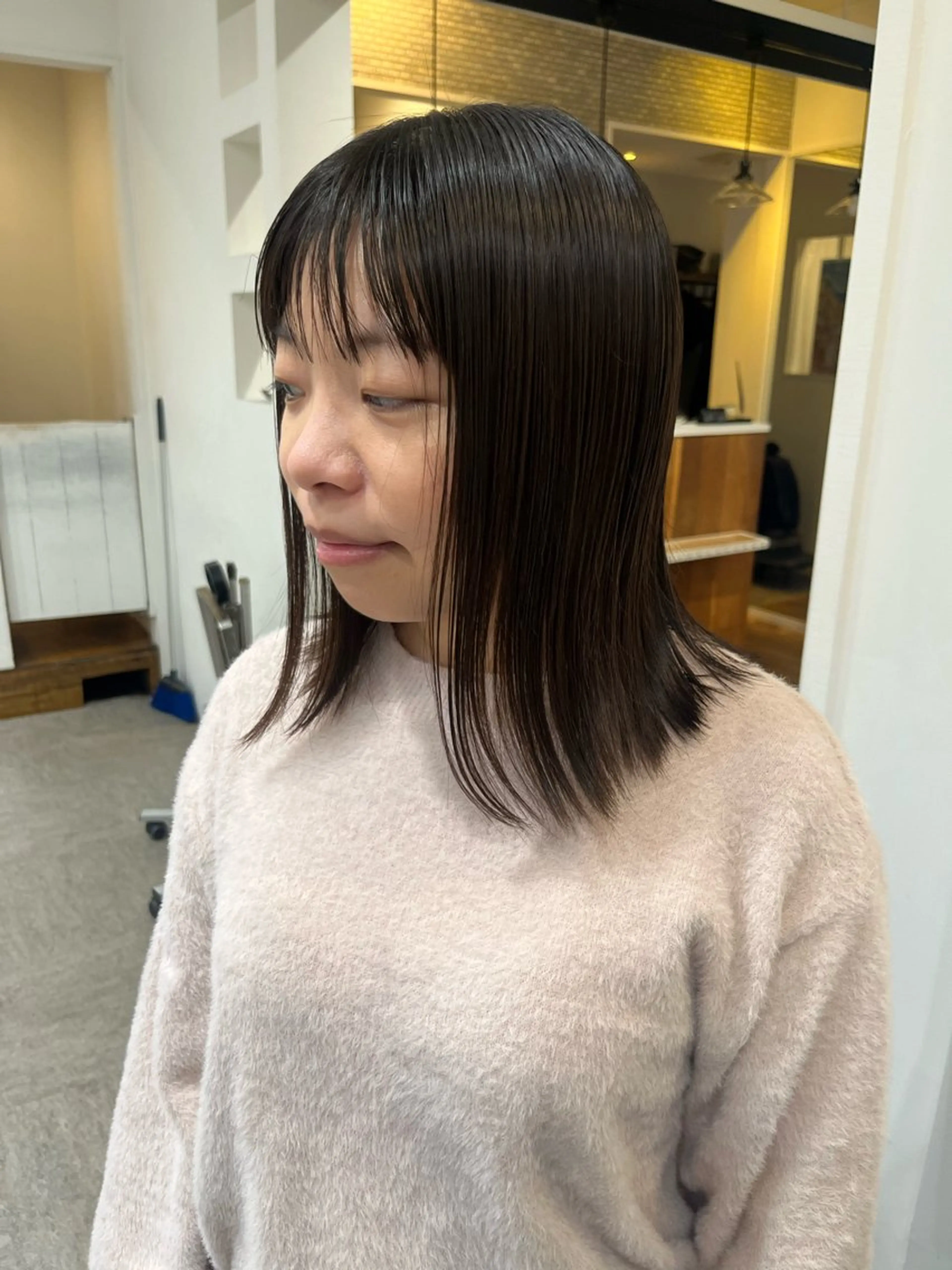 セミロング カラー ヘアアレンジ ブリーチ ブラウンカラー 透明感カラー オリーブブラウン トリートメント カット ヘアカラー トリートメント 無料カットモデル‪✨ ✂️Nanami🌷のヘアスタイル