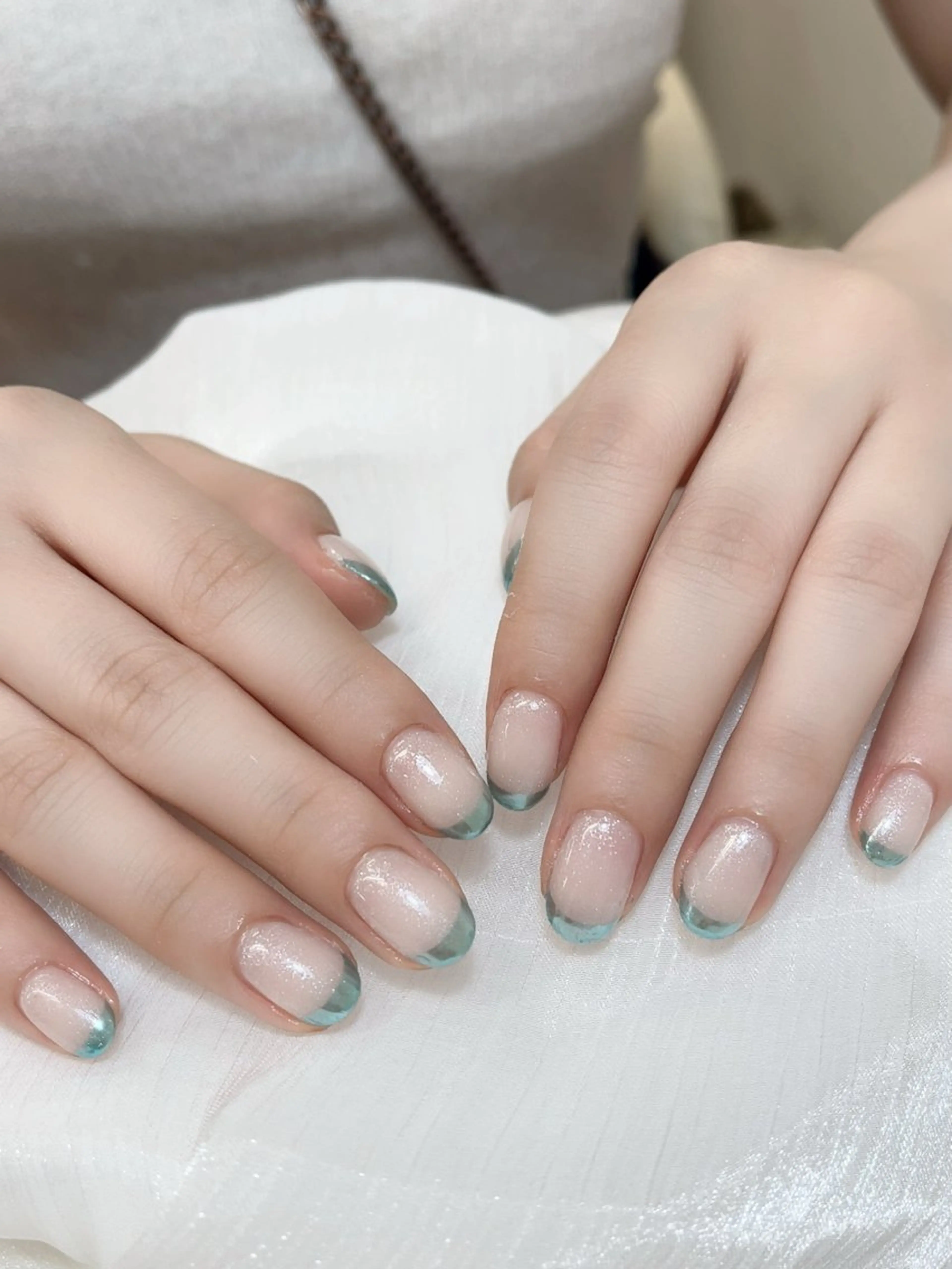 ネイル チークネイル フレンチネイル グラデーション キラキラネイル 韓国ネイル ハンドネイル DUO MI nail salonのネイルデザイン
