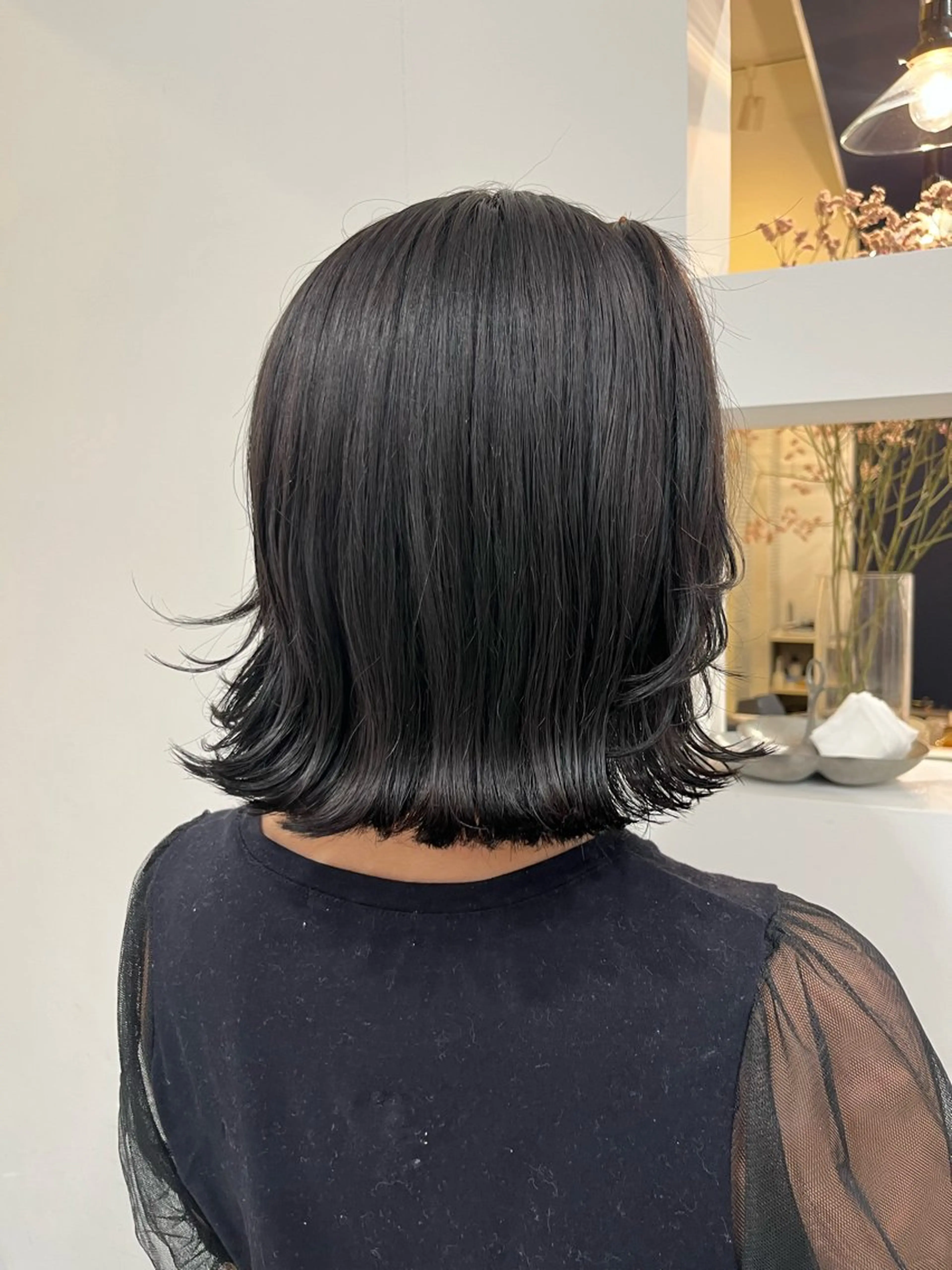 ミディアム カラー 黒髪 ブルーカラー ブルーブラック 無料カットモデル‪✨ ✂️Nanami🌷のヘアスタイル