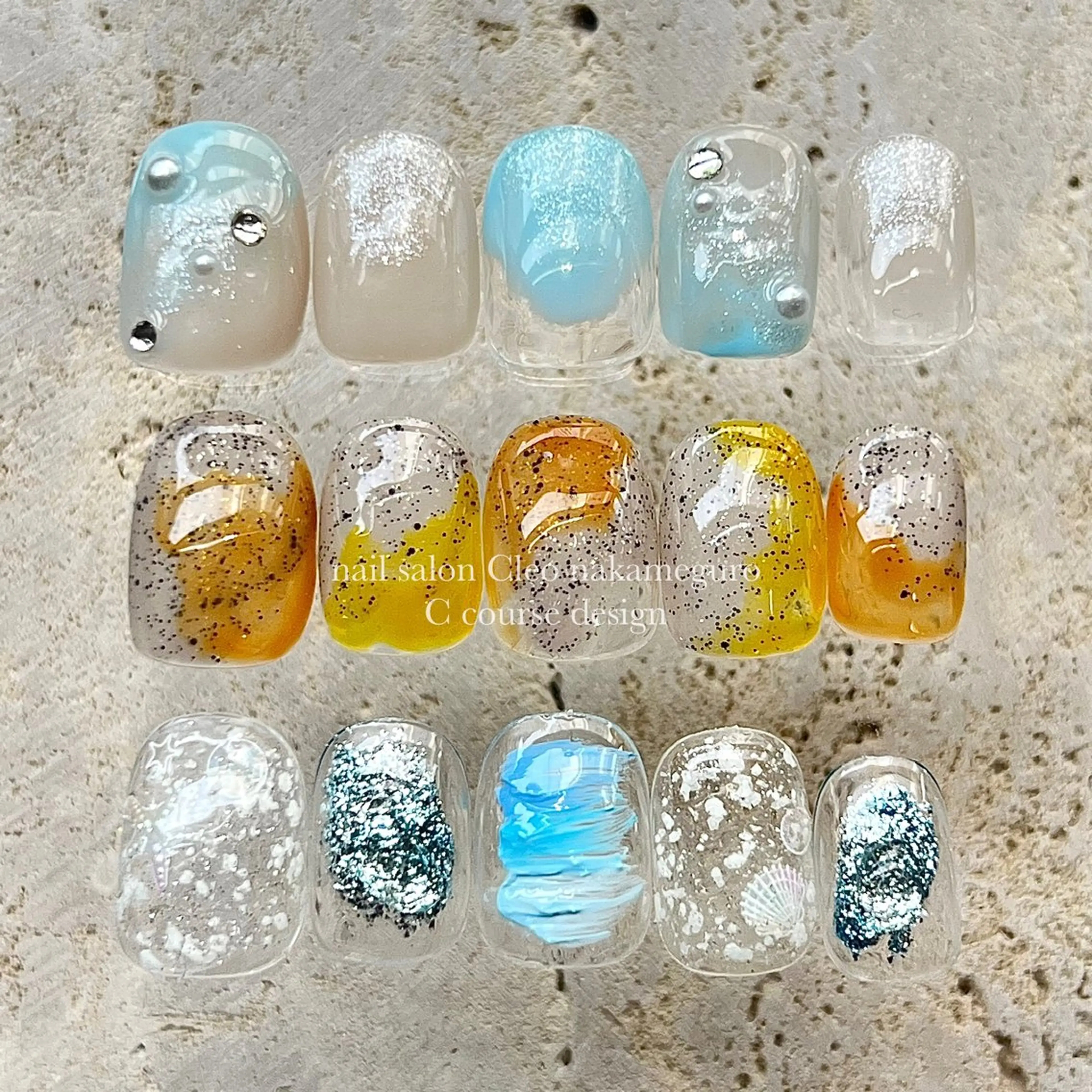 ネイル オーロラネイル 長さ出し フラッシュネイル フラワーネイル フットネイル ハンドネイル Cleo中目黒店 Hinahoのネイルデザイン