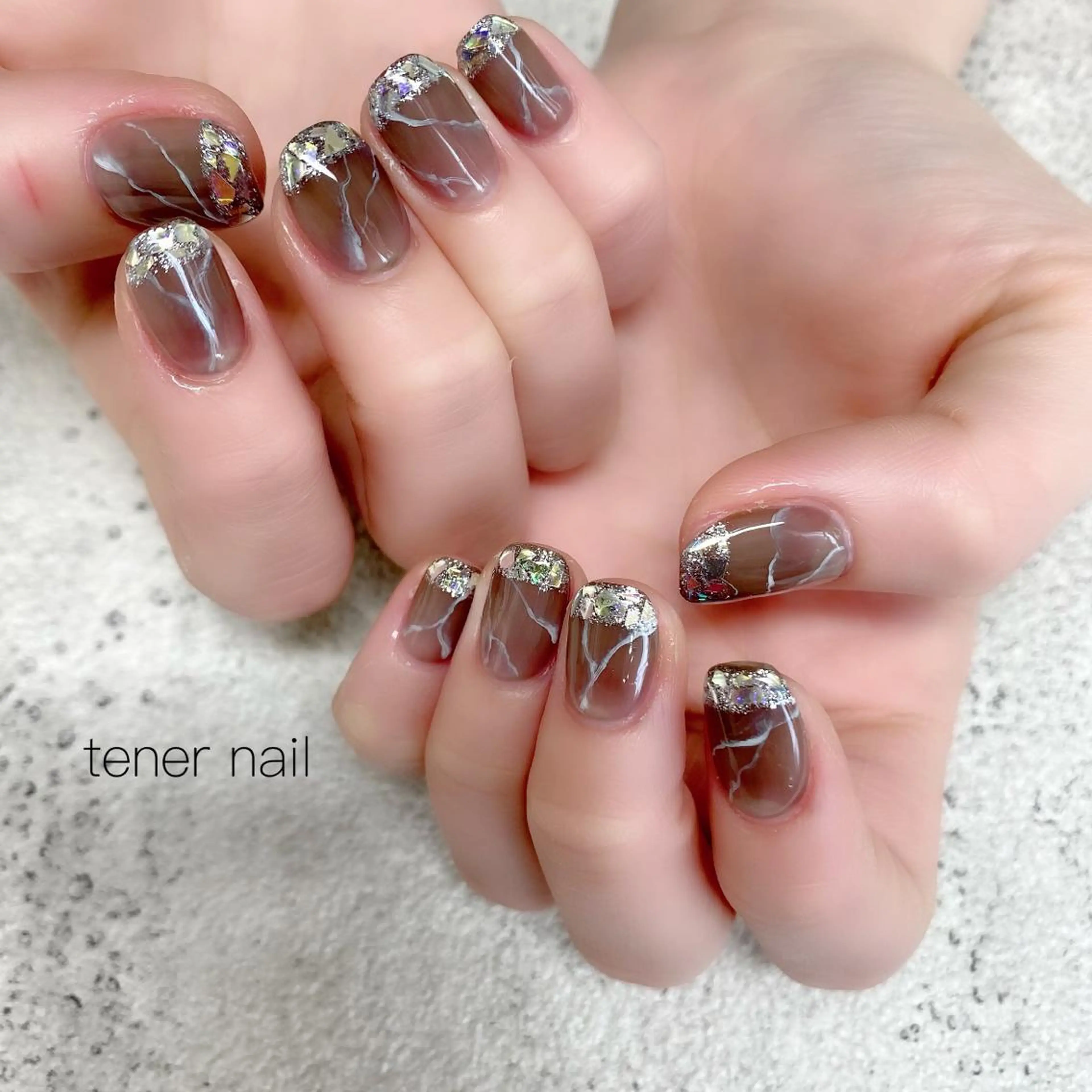 ネイル フレンチネイル ガラスフレンチ 大理石ネイル(マーブル) テネルネイル tener nailのネイルデザイン