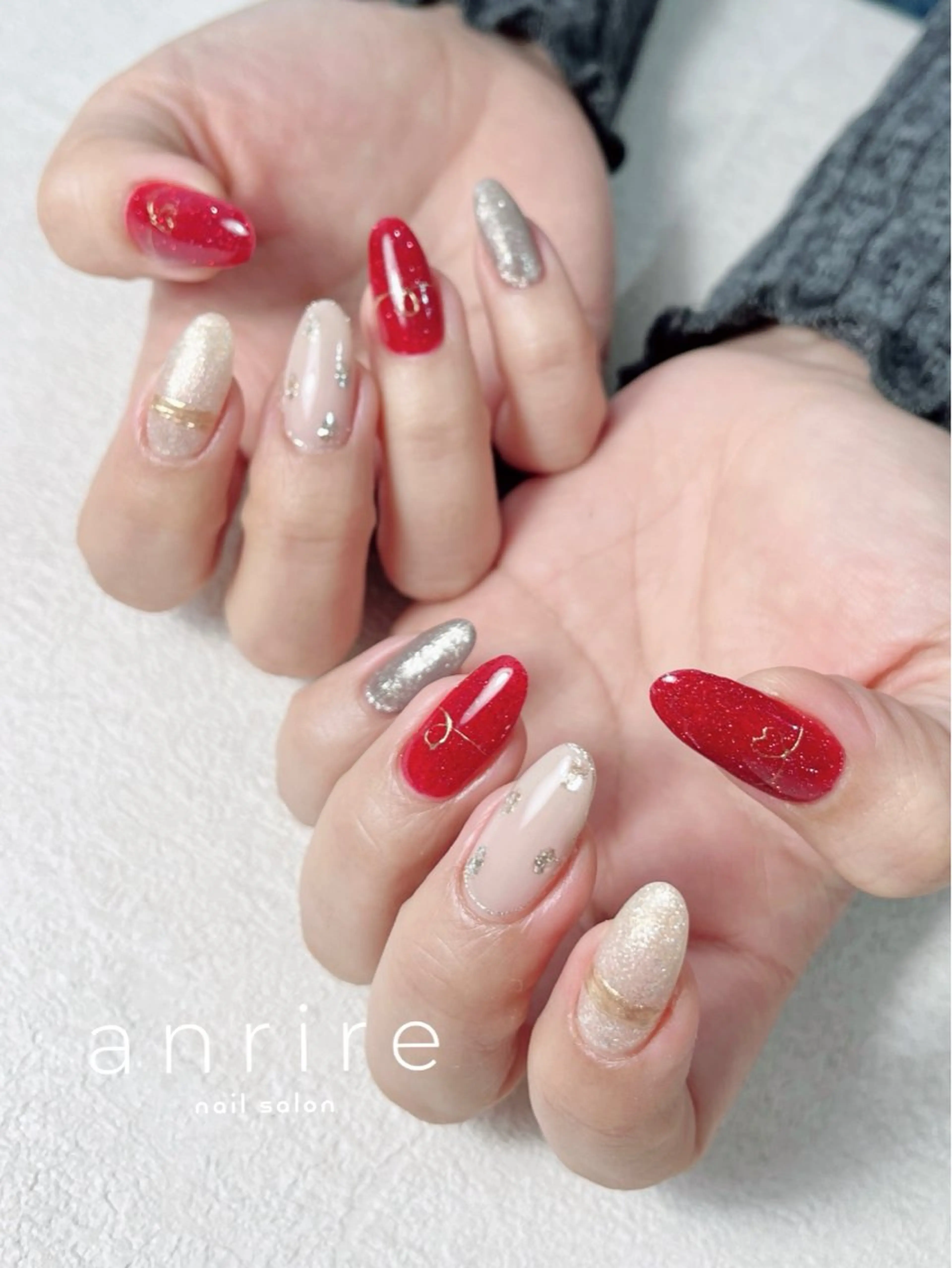 ネイル ボルドー ブラウン フラッシュネイル ジェルネイル ハート ハンドネイル nailsalon anrireのネイルデザイン