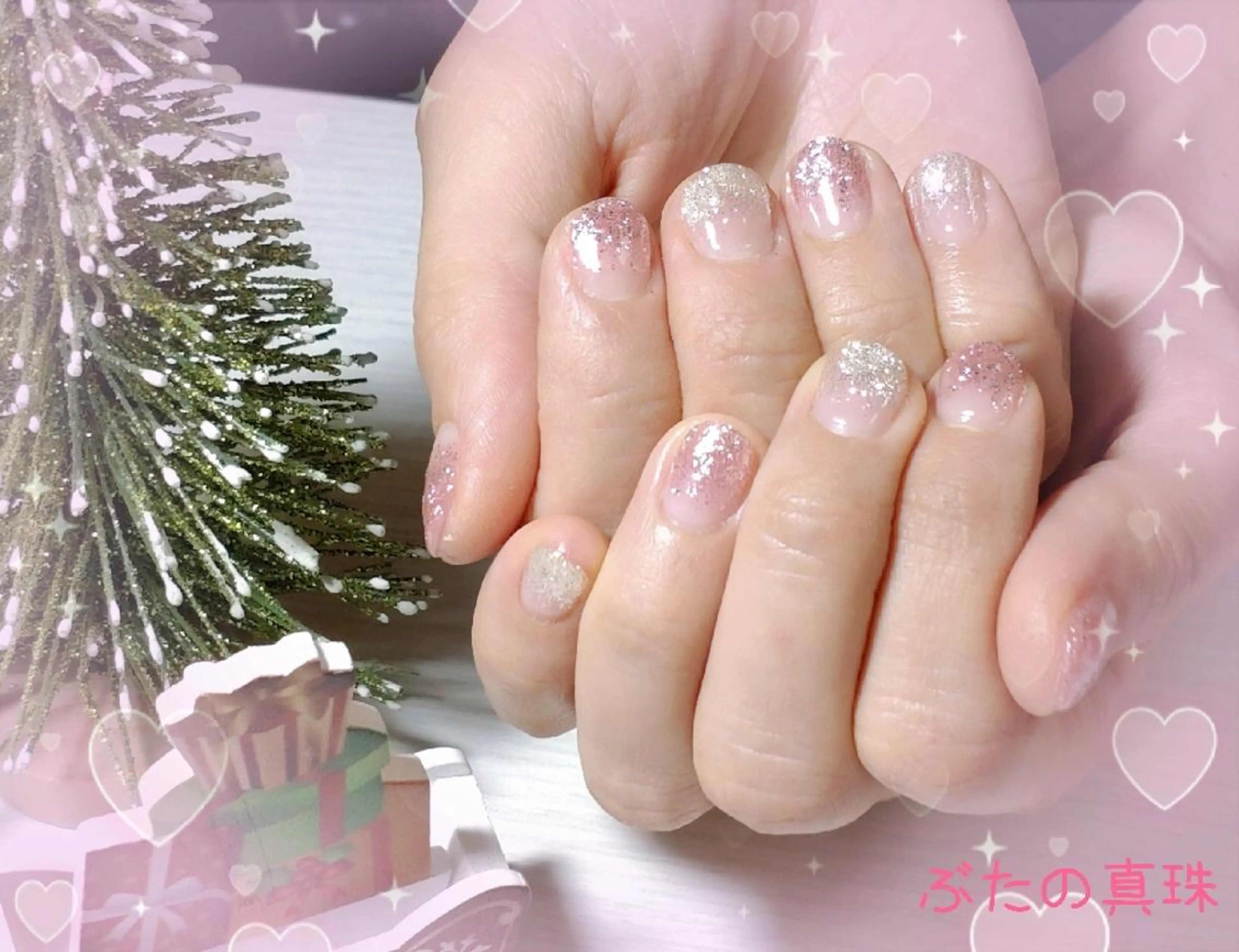 ネイル グラデーション ラメ(グリッター) ラメグラデーション ピンク シルバー ハンドネイル 林 珠里のネイルデザイン