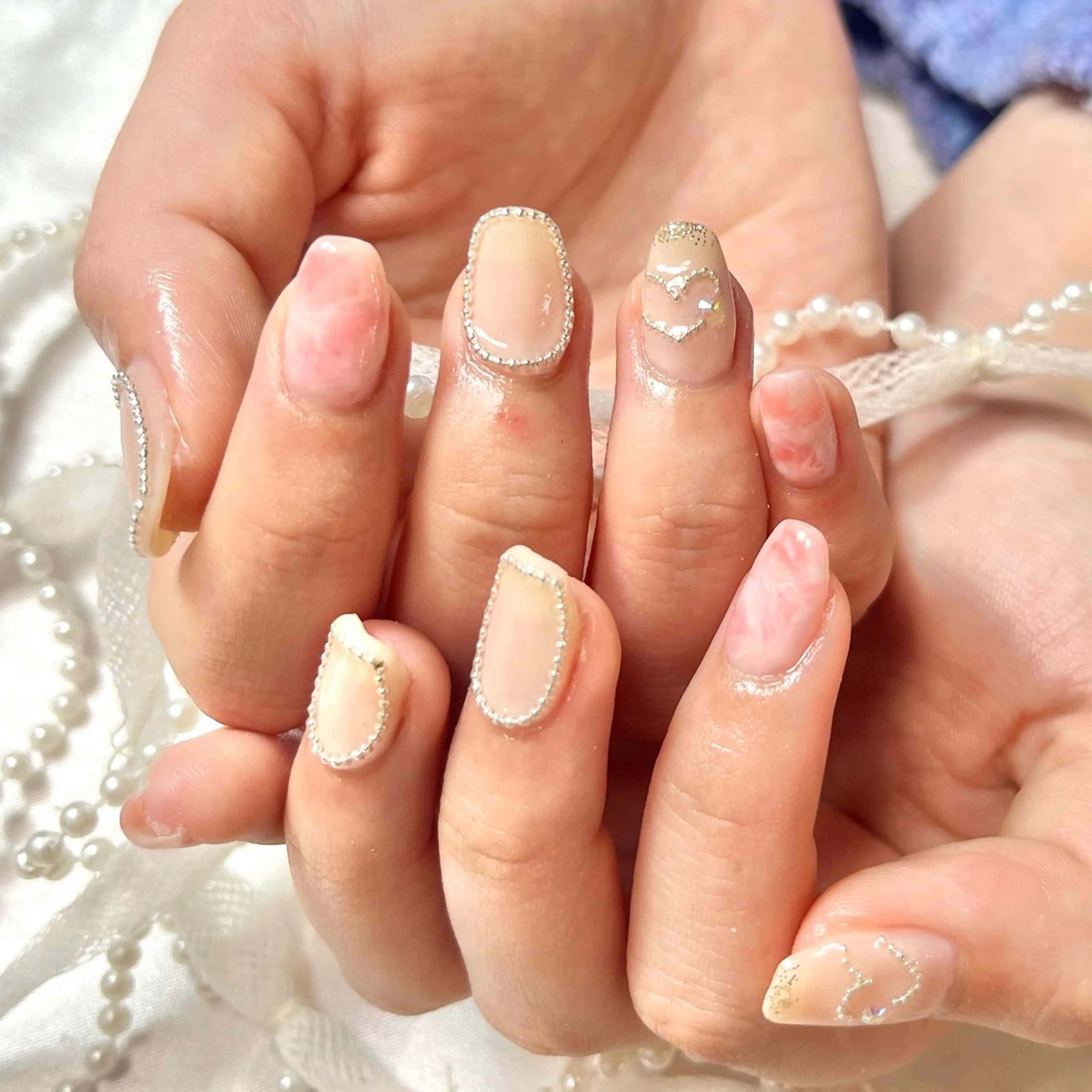 ネイル ハート 韓国ネイル ラメ(グリッター) 大理石ネイル(マーブル) ワンカラーネイル 韓国ネイル💠 Tomoのネイルデザイン