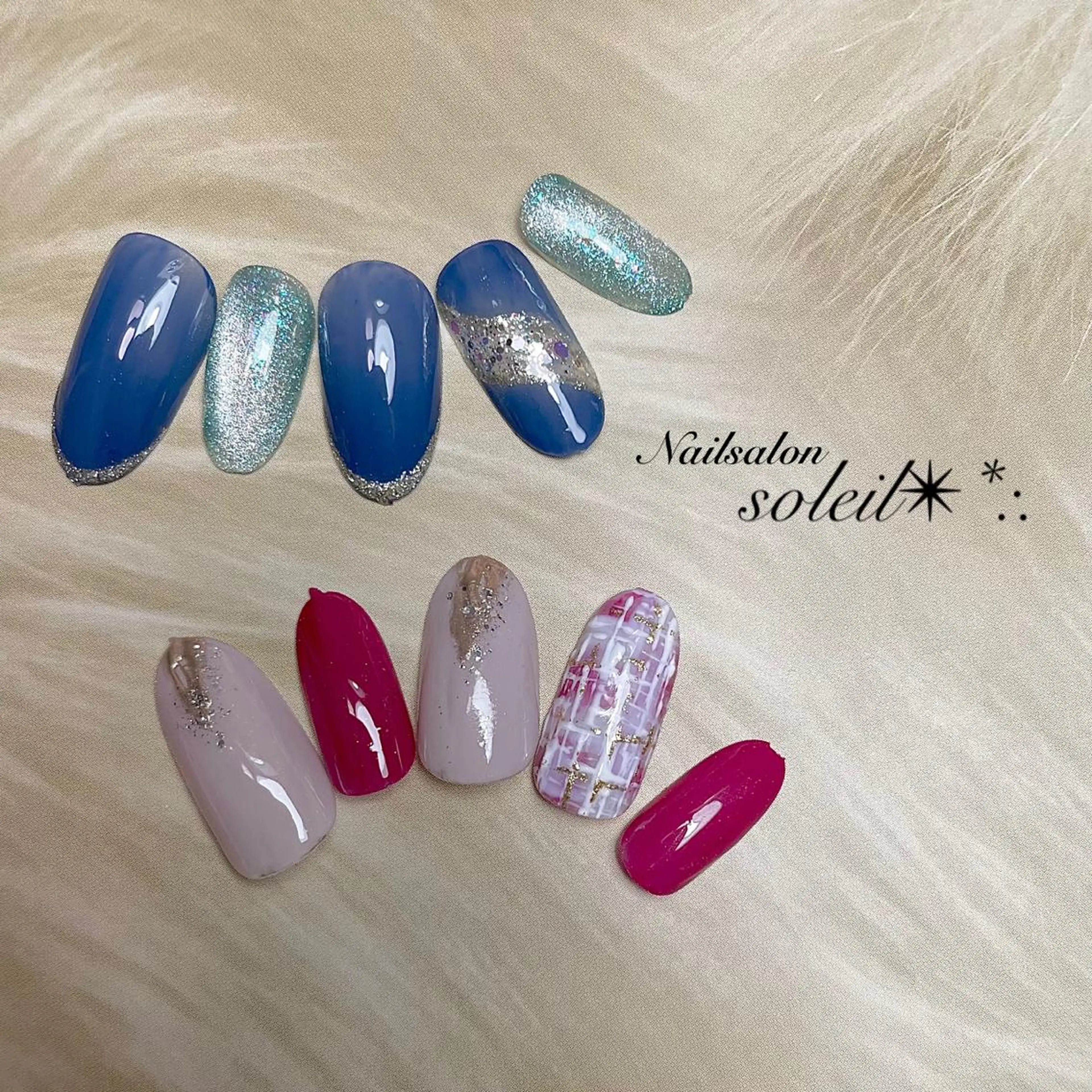 ネイル ジェルネイル ラメ(グリッター) ミラーネイル ニュアンスネイル オフィスネイル 粟津 美紀のネイルデザイン