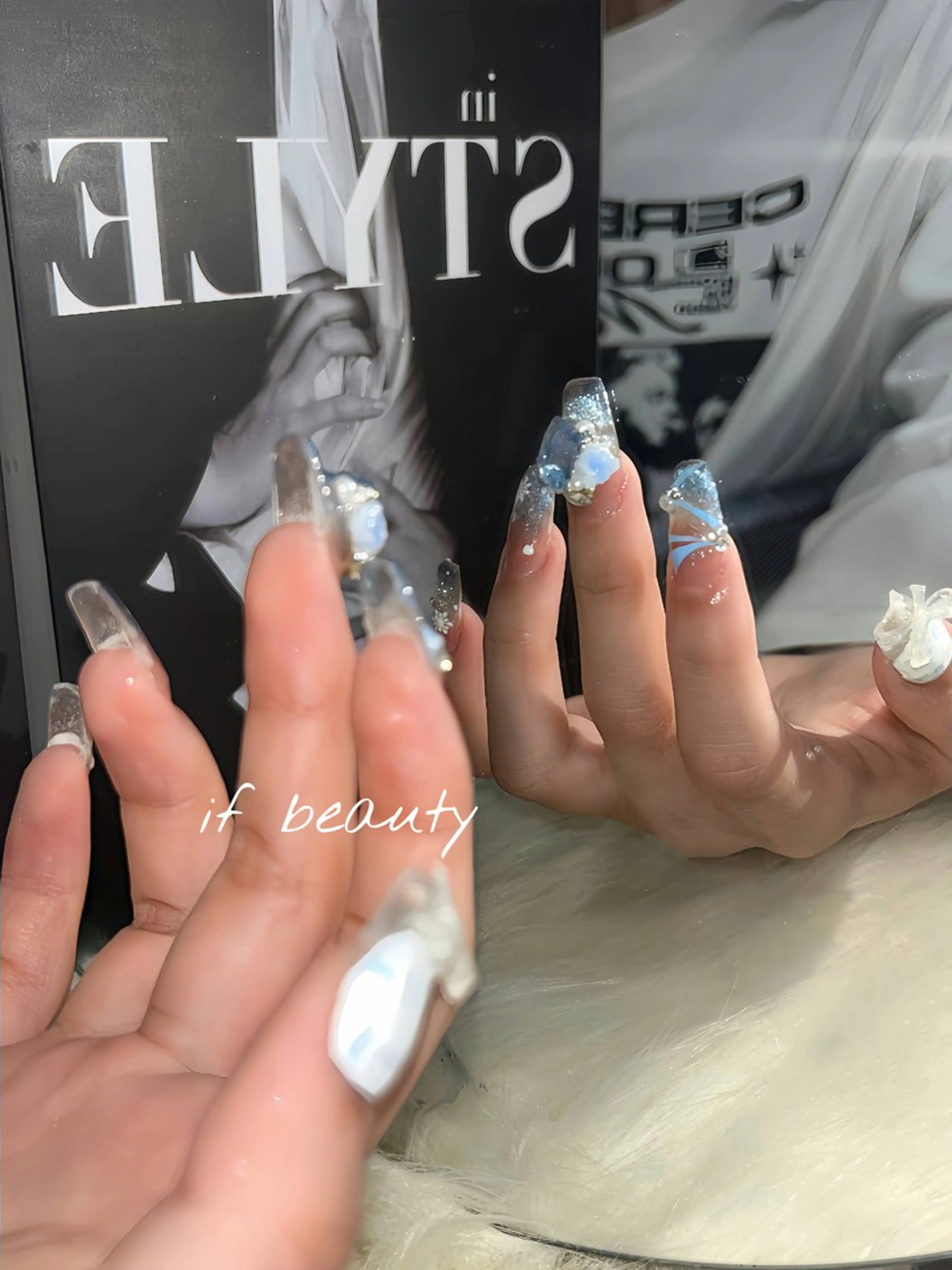 ワンホンネイル/韓国ネイル/長さ出し10本店内大きいパーツ半額キャンペーン‼️の写真