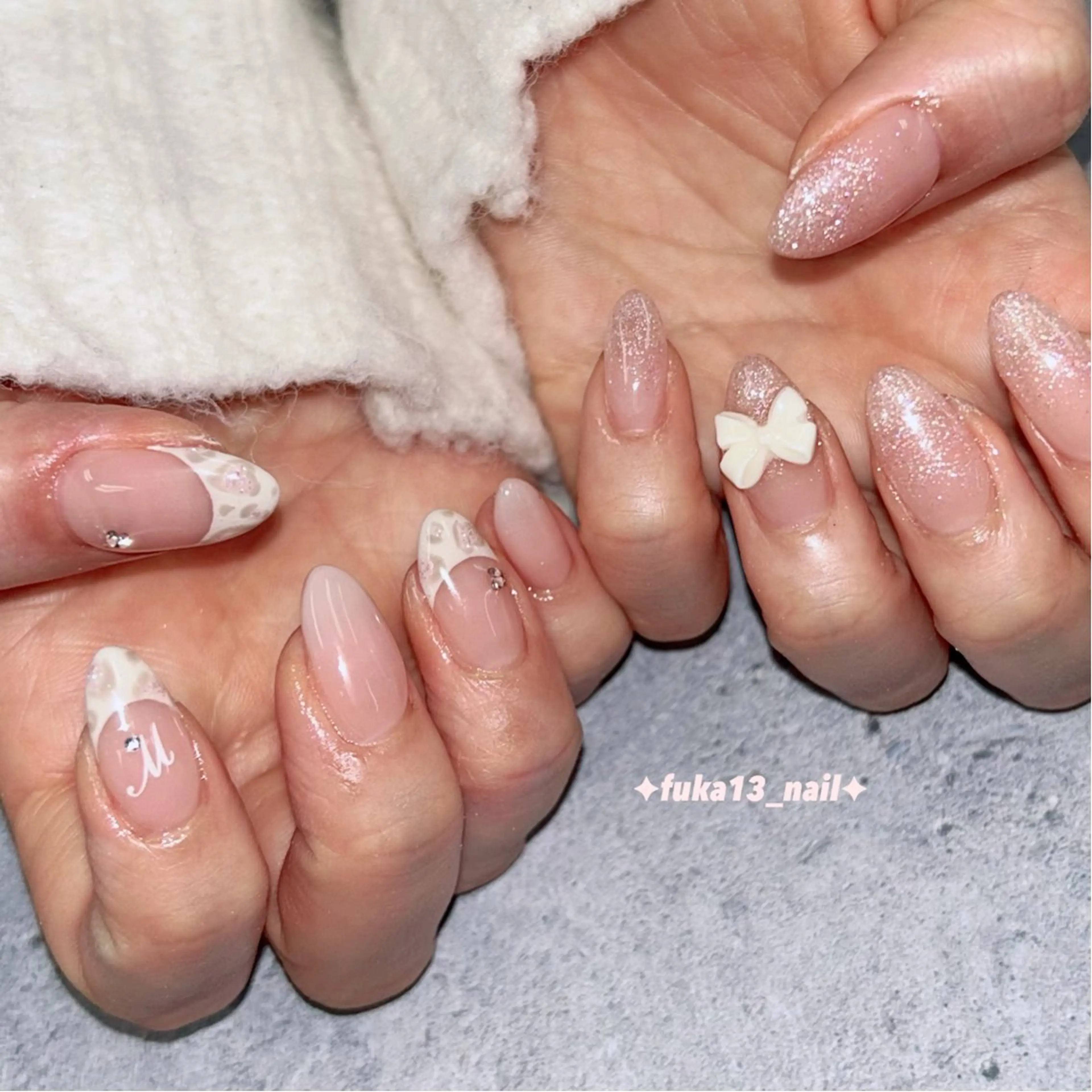 ネイル アニマル柄 フレンチネイル ガーリー 韓国ネイル 春ネイル ハンドネイル ネイルサロンAnela【アネラ】所属・Nail♡Fuka. /4月予約受付中のネイルデザイン