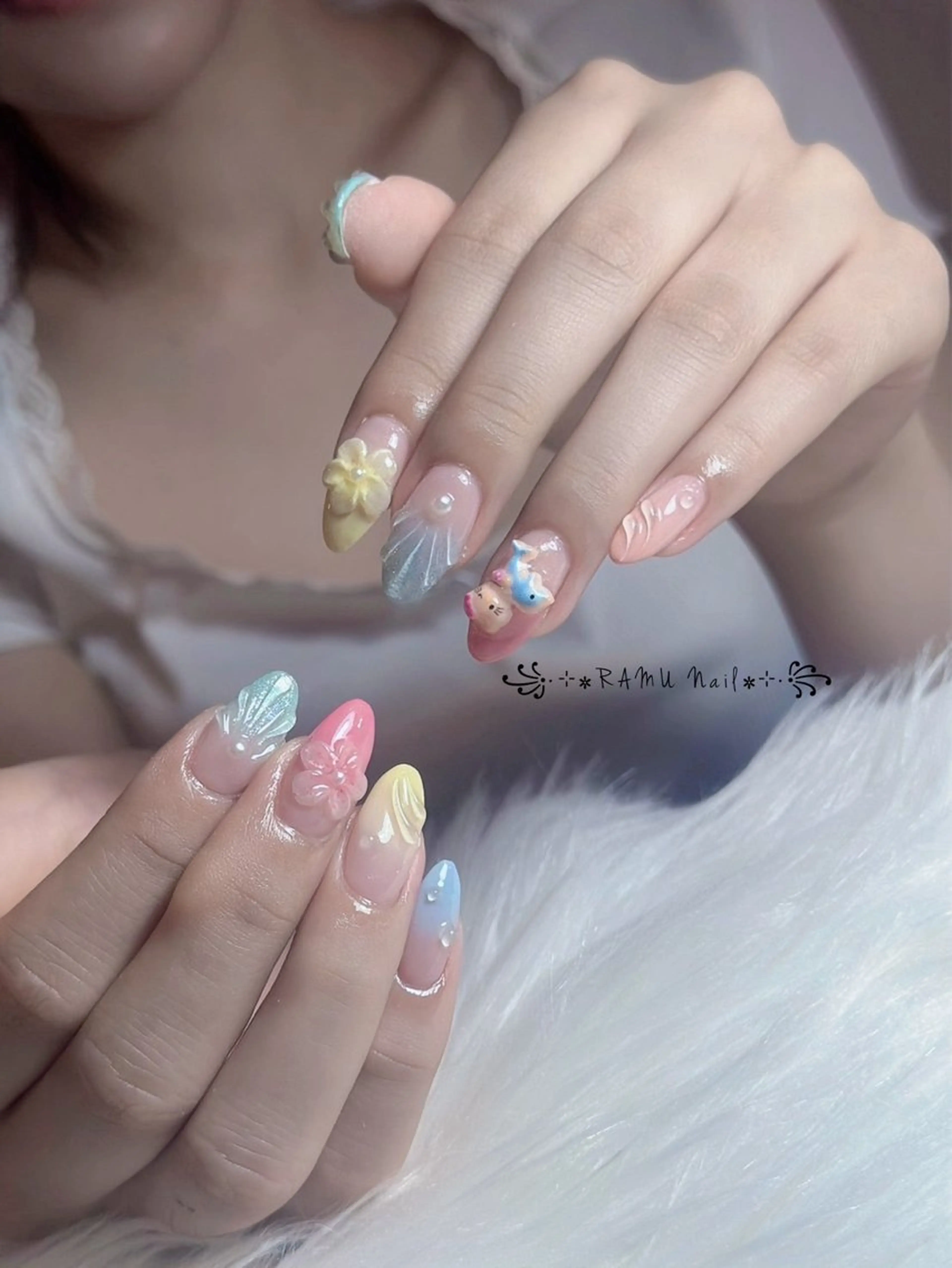 ネイル キラキラネイル マグネットネイル ミラーネイル ピンク 夏ネイル ハンドネイル RAMU Nail 恵比寿店のネイルデザイン