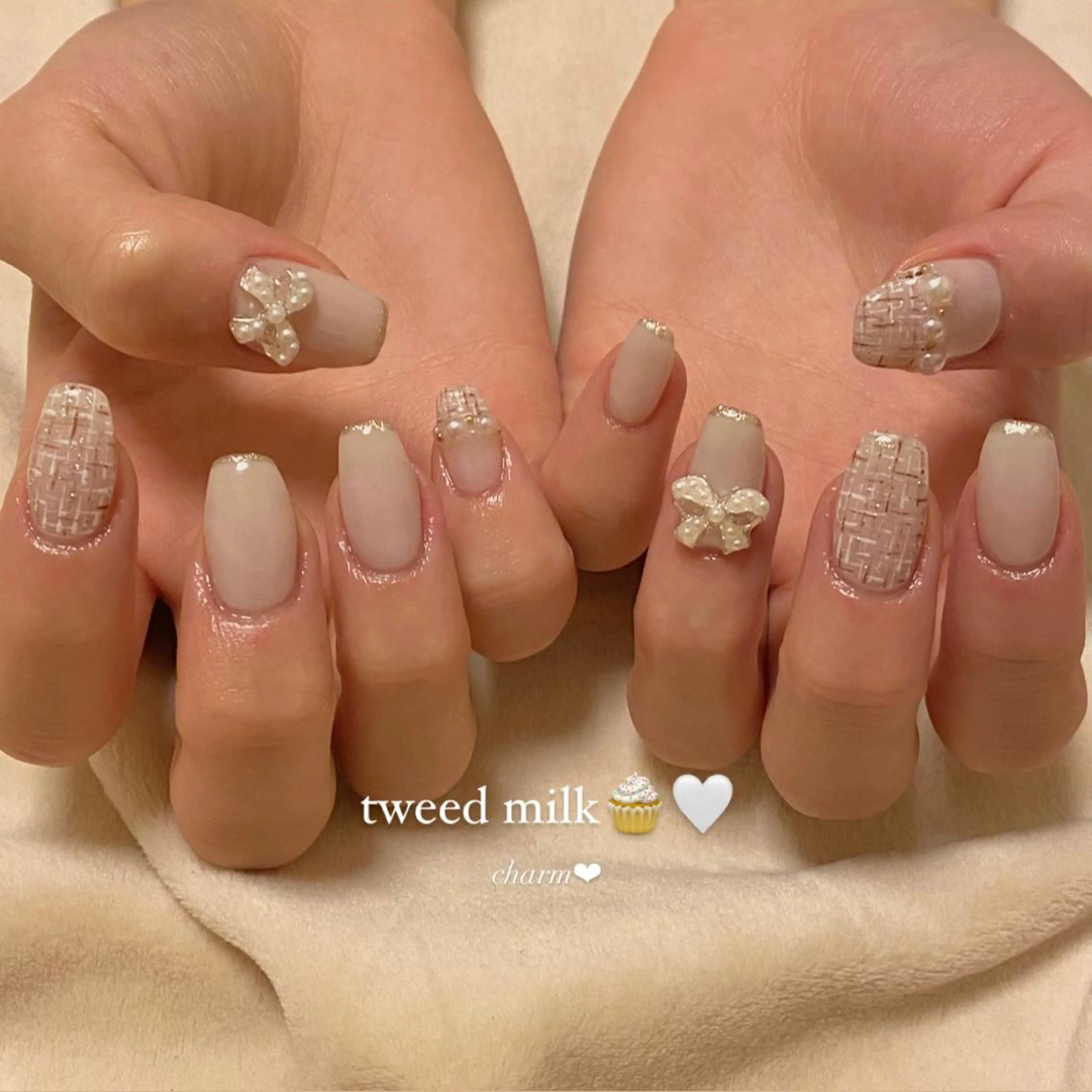 ネイル シンプルネイル ツイードネイル ハンドネイル nail salon charmのネイルデザイン