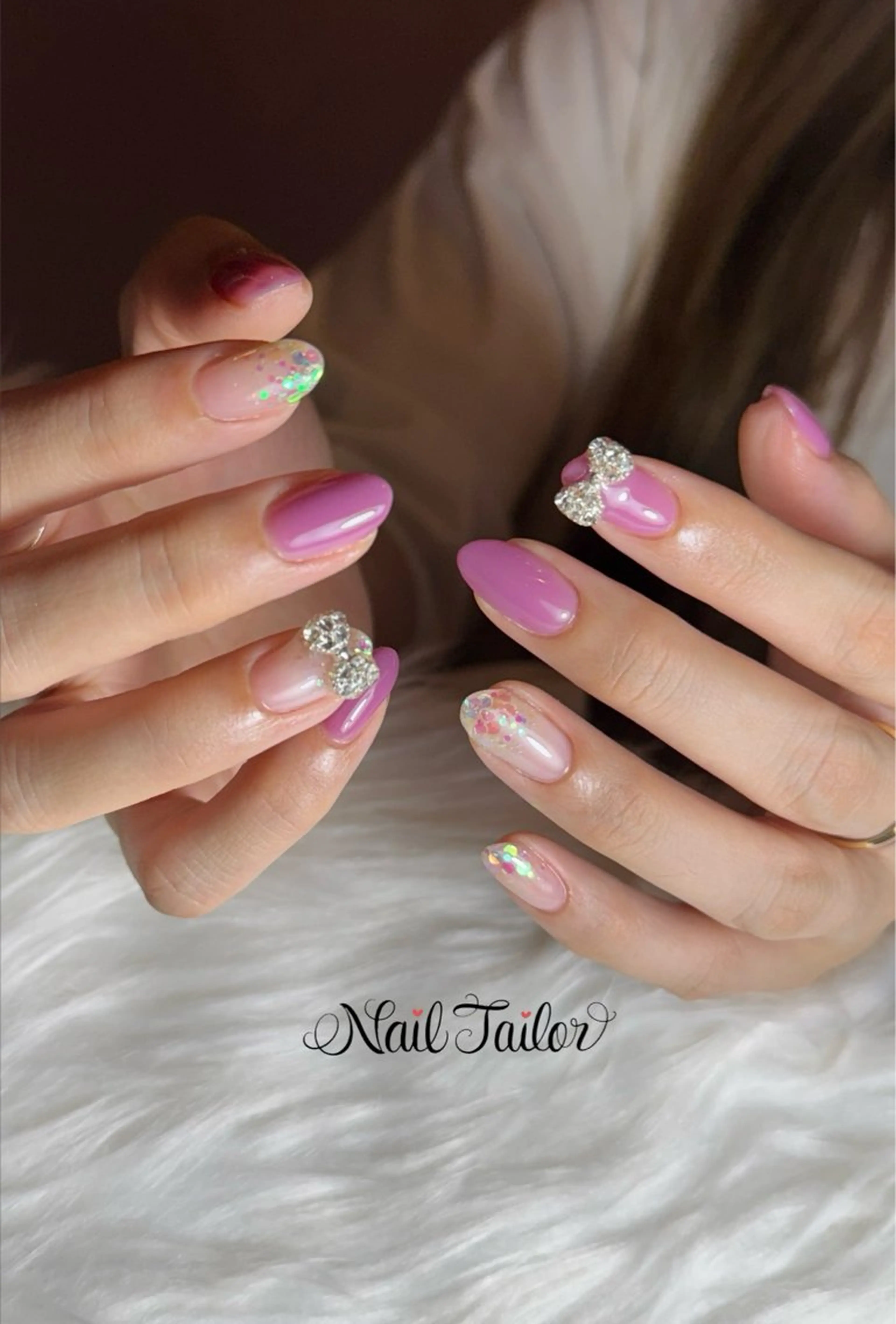 ネイル ガーリー ホログラムネイル キラキラネイル マットネイル ワンカラーネイル ハンドネイル NailTailor ネイルテイラーのネイルデザイン