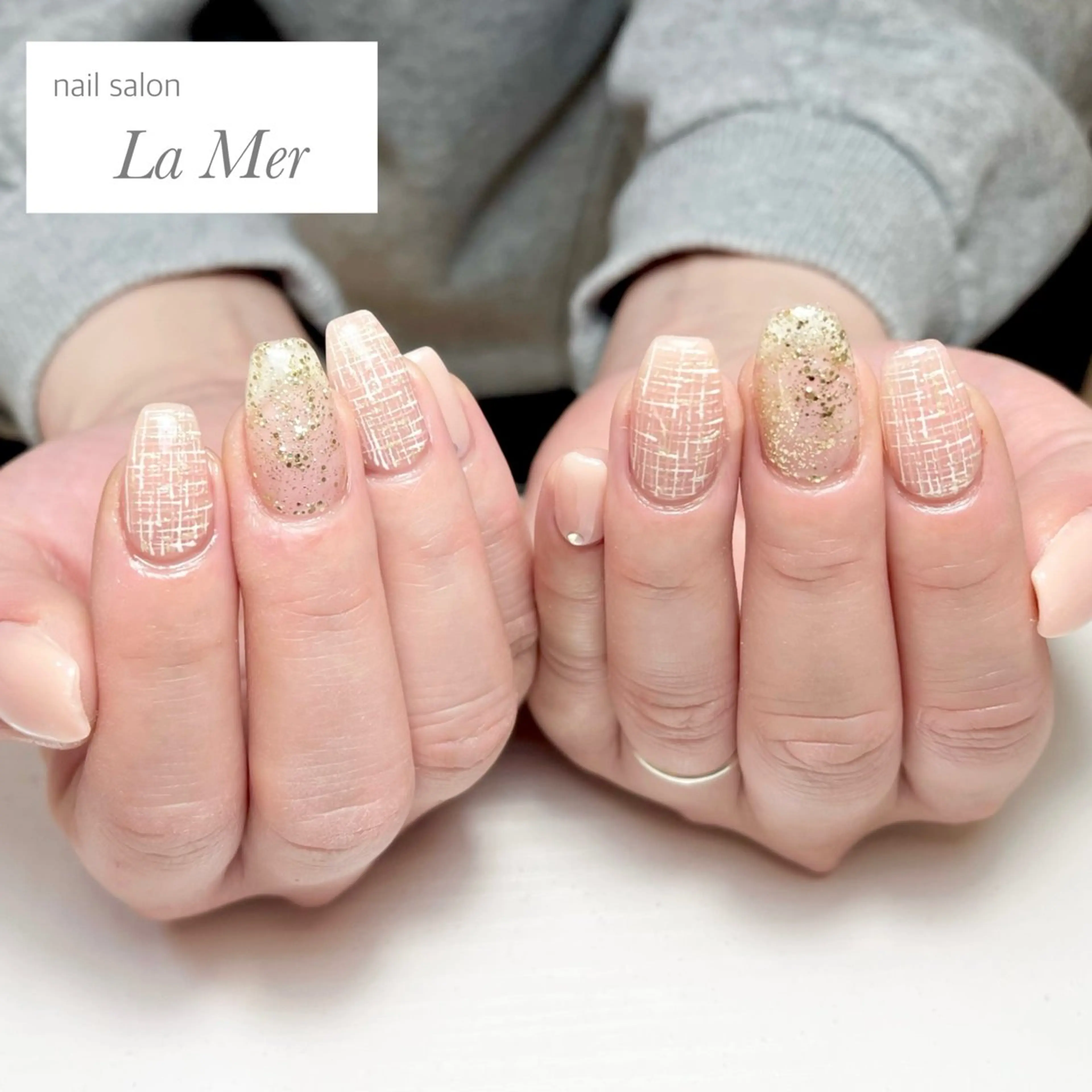 ネイル オフィスネイル ピンク シンプルネイル ツイードネイル 冬ネイル ハンドネイル nailsalon La Merのネイルデザイン