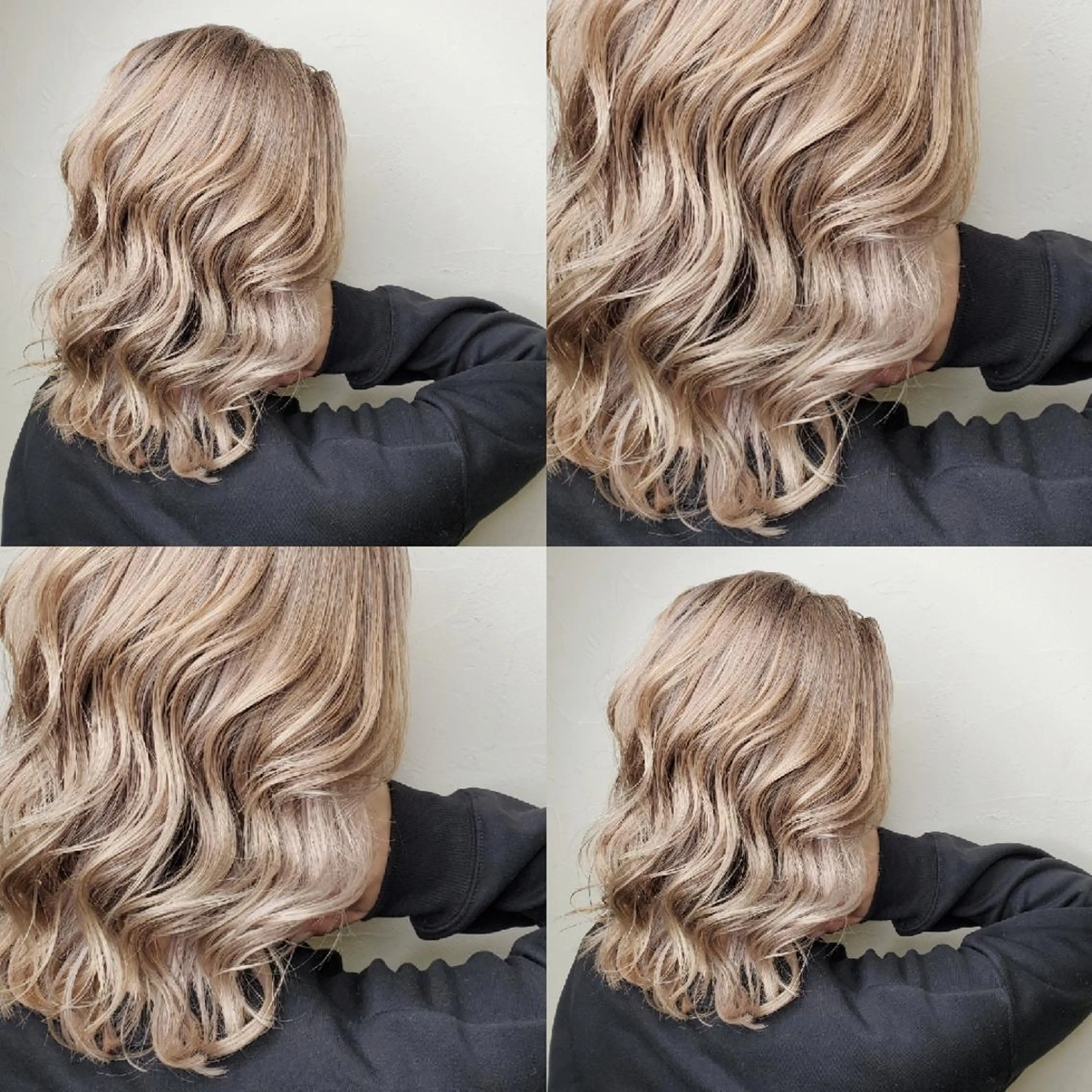 ミディアム ヘアカラー ツヤ髪✨縮毛矯正 ハイトーンカラーのヘアスタイル