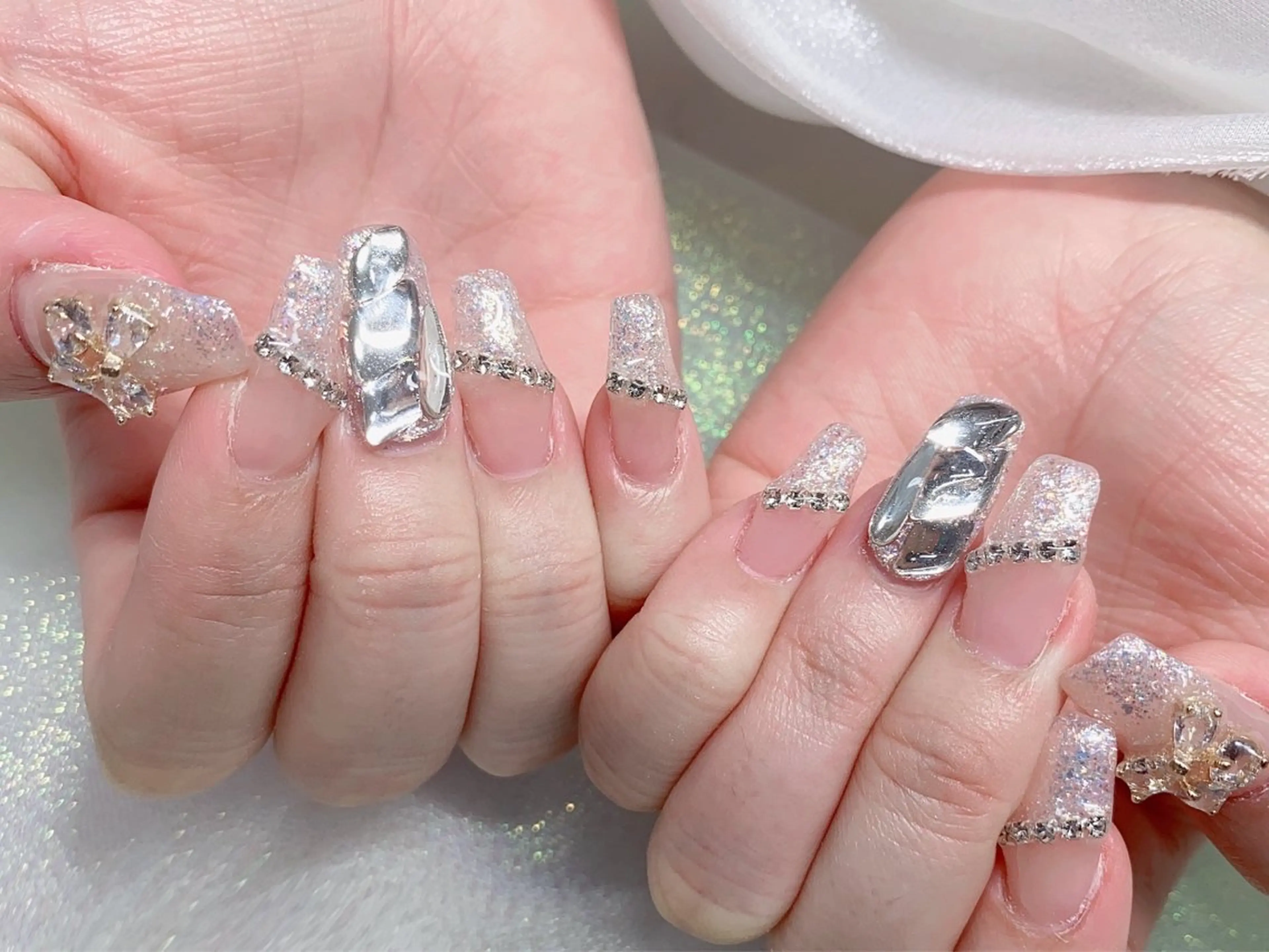 ネイル 長さ出し ジェルネイル キラキラネイル 大理石ネイル(マーブル) ニュアンスネイル Morpho nailのネイルデザイン