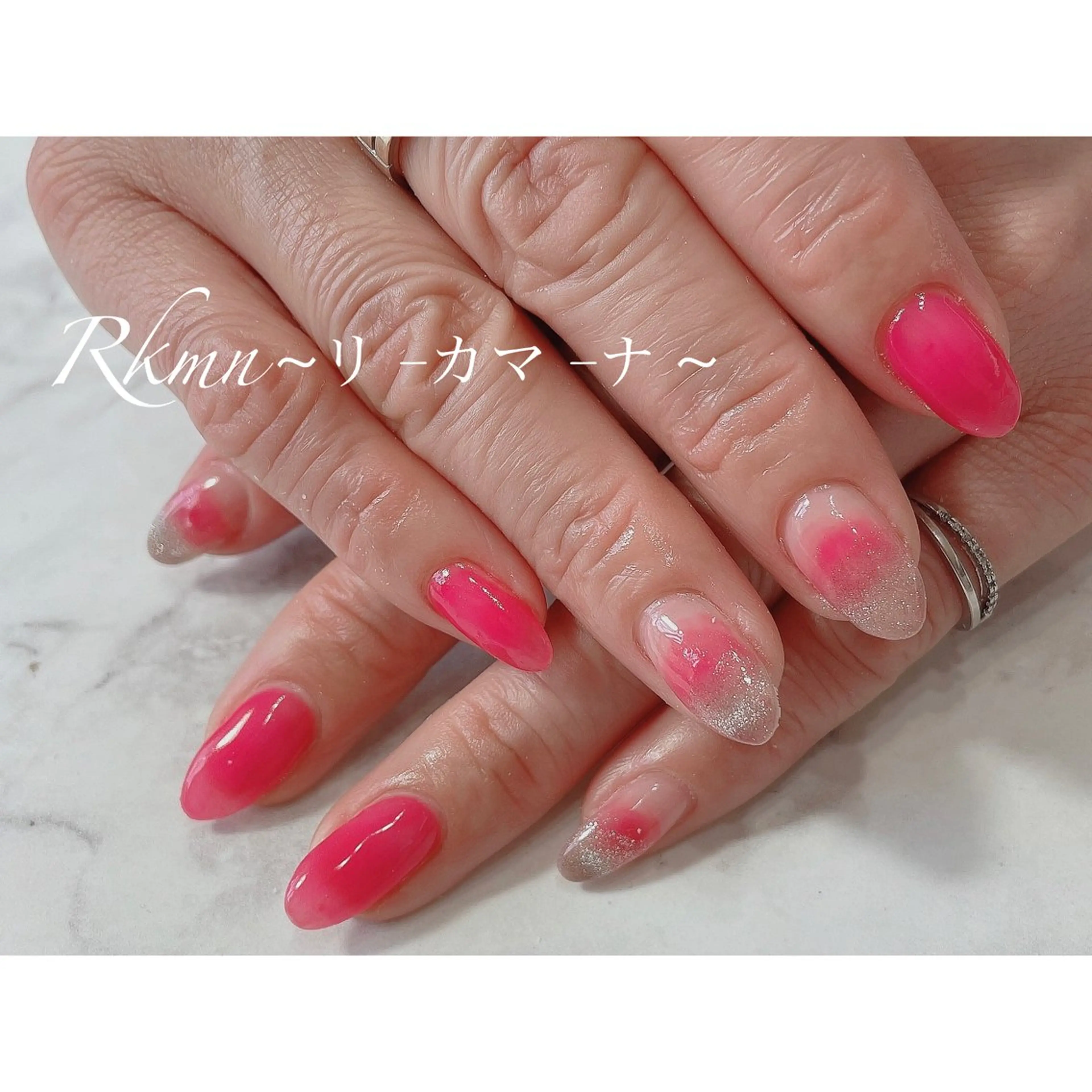 ネイル アートネイル チークネイル マグネットネイル ピンク 春ネイル ハンドネイル フットネイル ハンドケア Rkmn ~リ-カマ-ナ~のネイルデザイン
