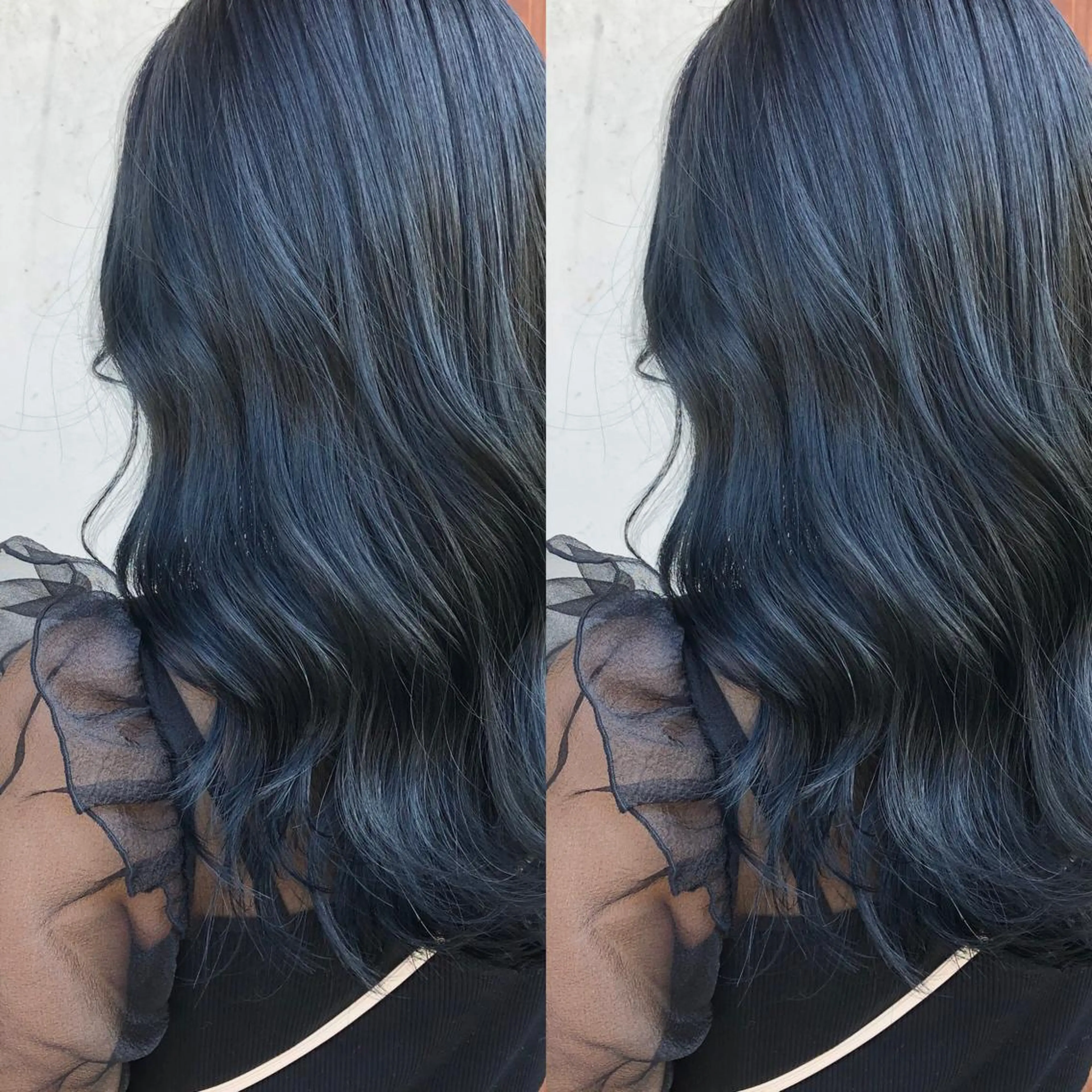 ミディアム カラー 黒髪 ブルーカラー ブルーブラック あさだ しゅうたろうのヘアスタイル