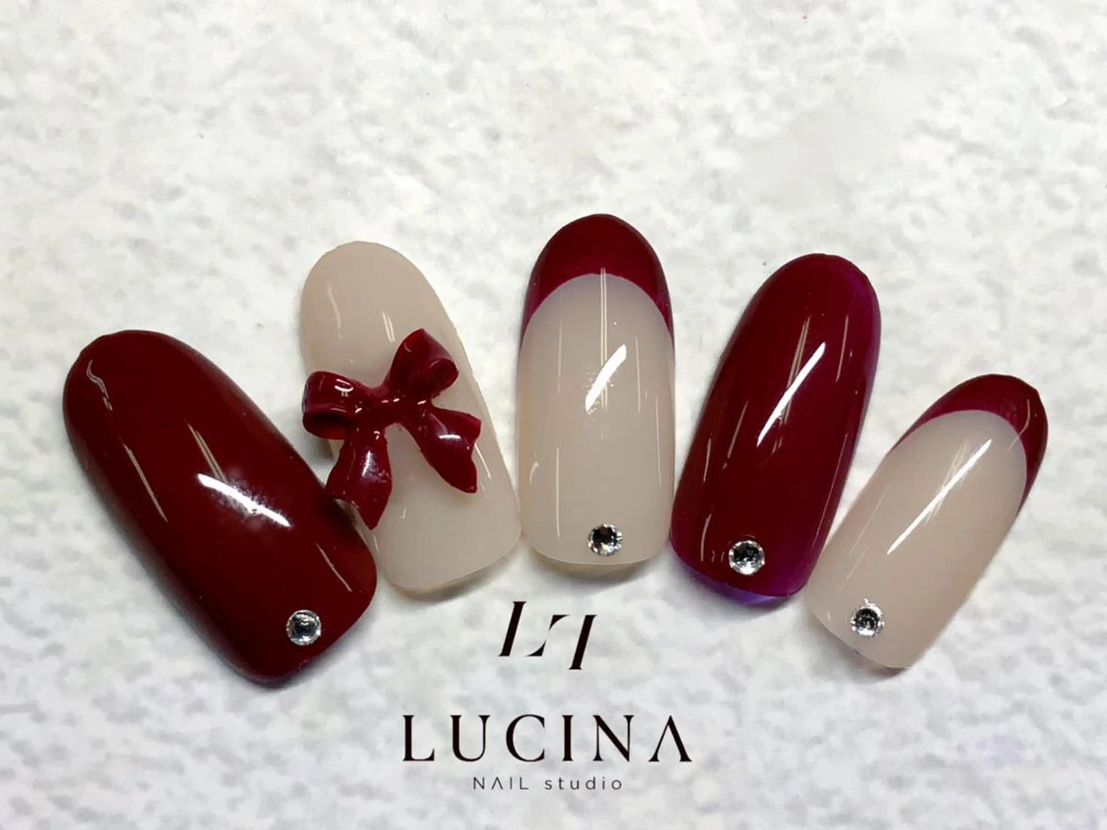 ネイル ボルドー クリアネイル 長さ出し フットネイル フレンチネイル ハンドネイル 新橋 ルキナ スタッフのネイルデザイン