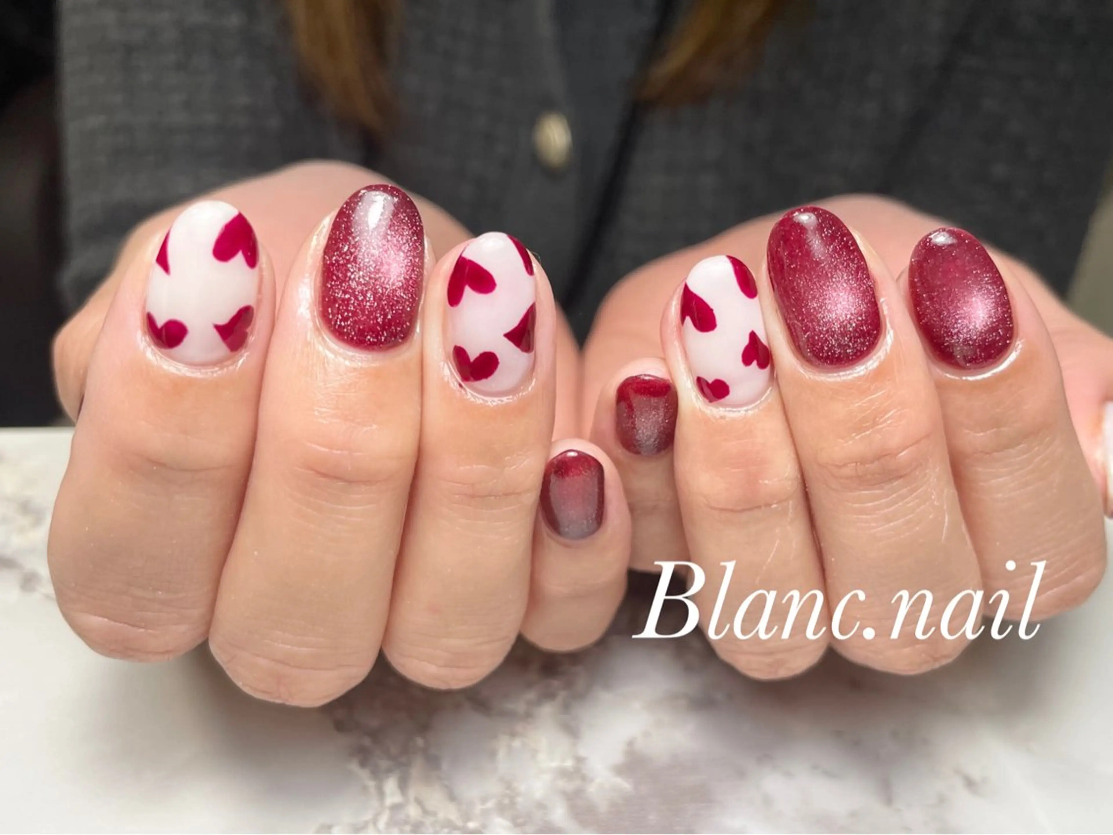 ネイル フレンチネイル ジェルネイル ハート マグネットネイル ニュアンスネイル ハンドネイル BLANC.nail yuuのネイルデザイン