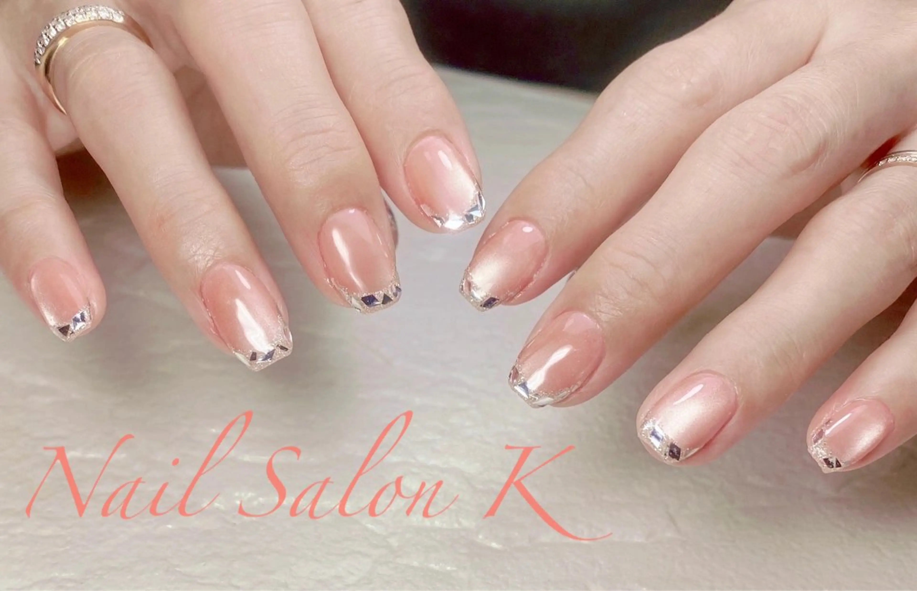 ネイル フレンチネイル ガラスフレンチ マグネットネイル オフィスネイル ピンク ハンドネイル Nail Salon K 🧸美爪育成のネイルデザイン