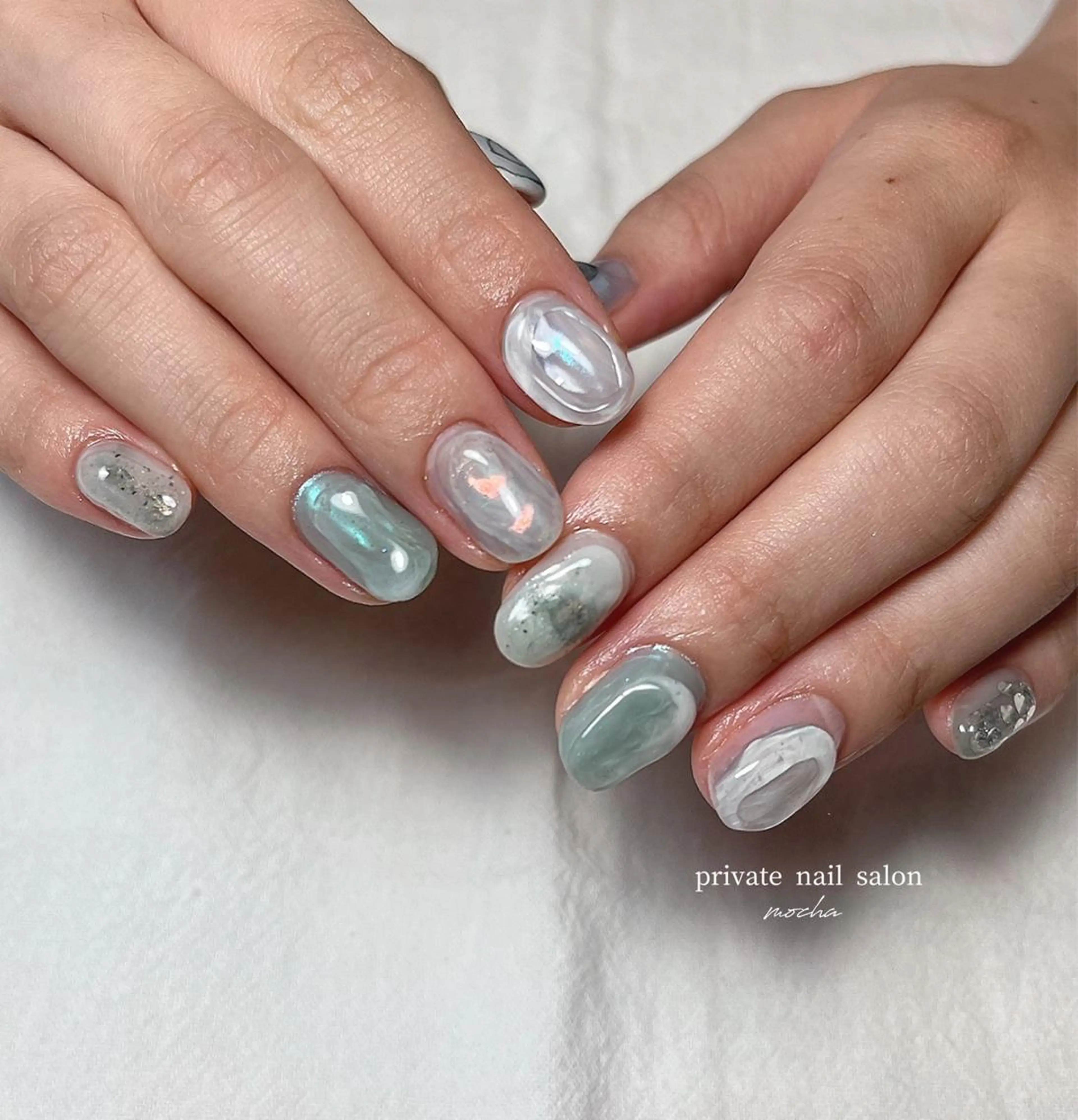 ネイル カジュアル チークネイル フレンチネイル ジェルネイル マグネットネイル ハンドネイル mocha nailのネイルデザイン