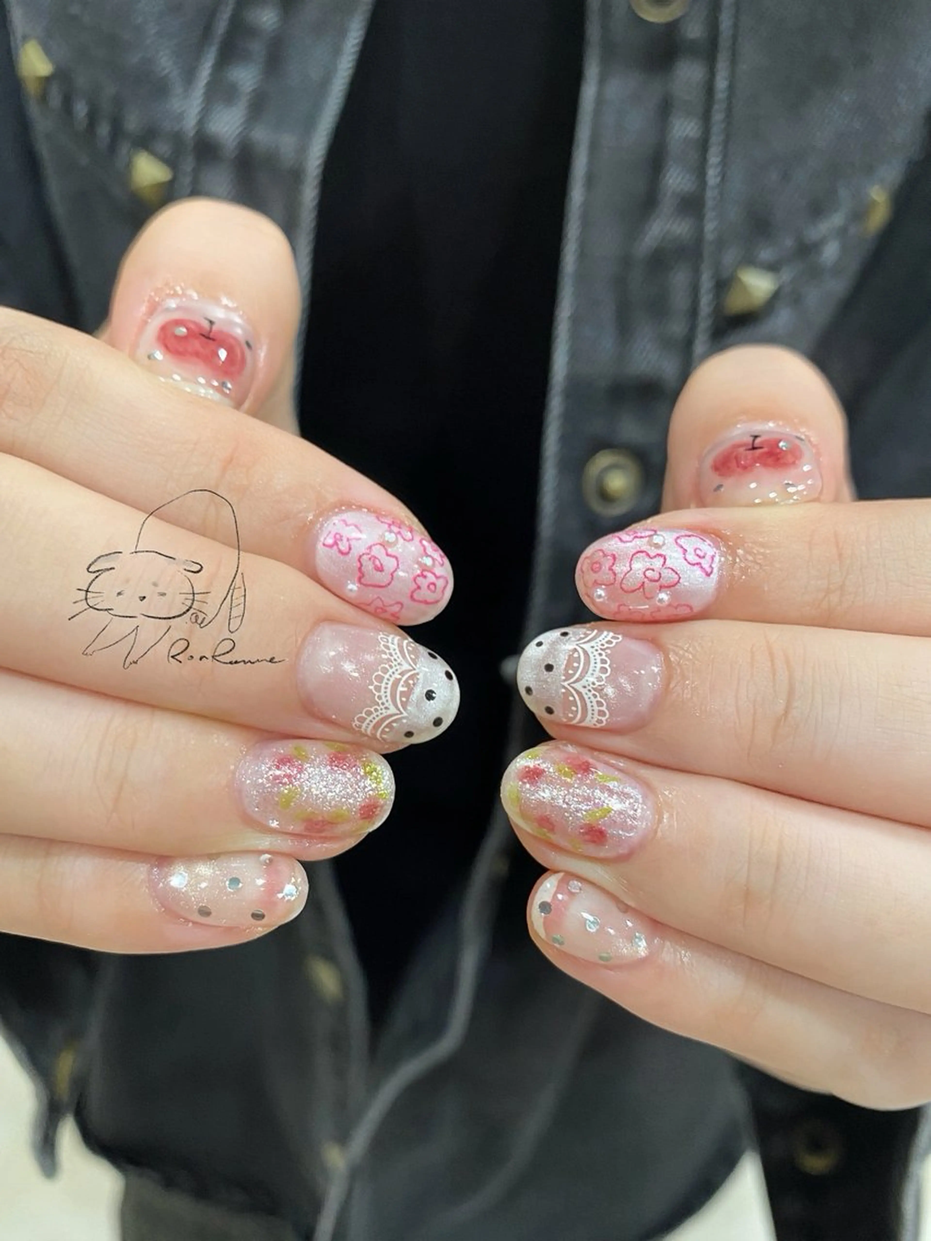 ネイル オーロラネイル 長さ出し フレンチネイル ジェルネイル ミラーネイル ハンドネイル ronronne .のネイルデザイン