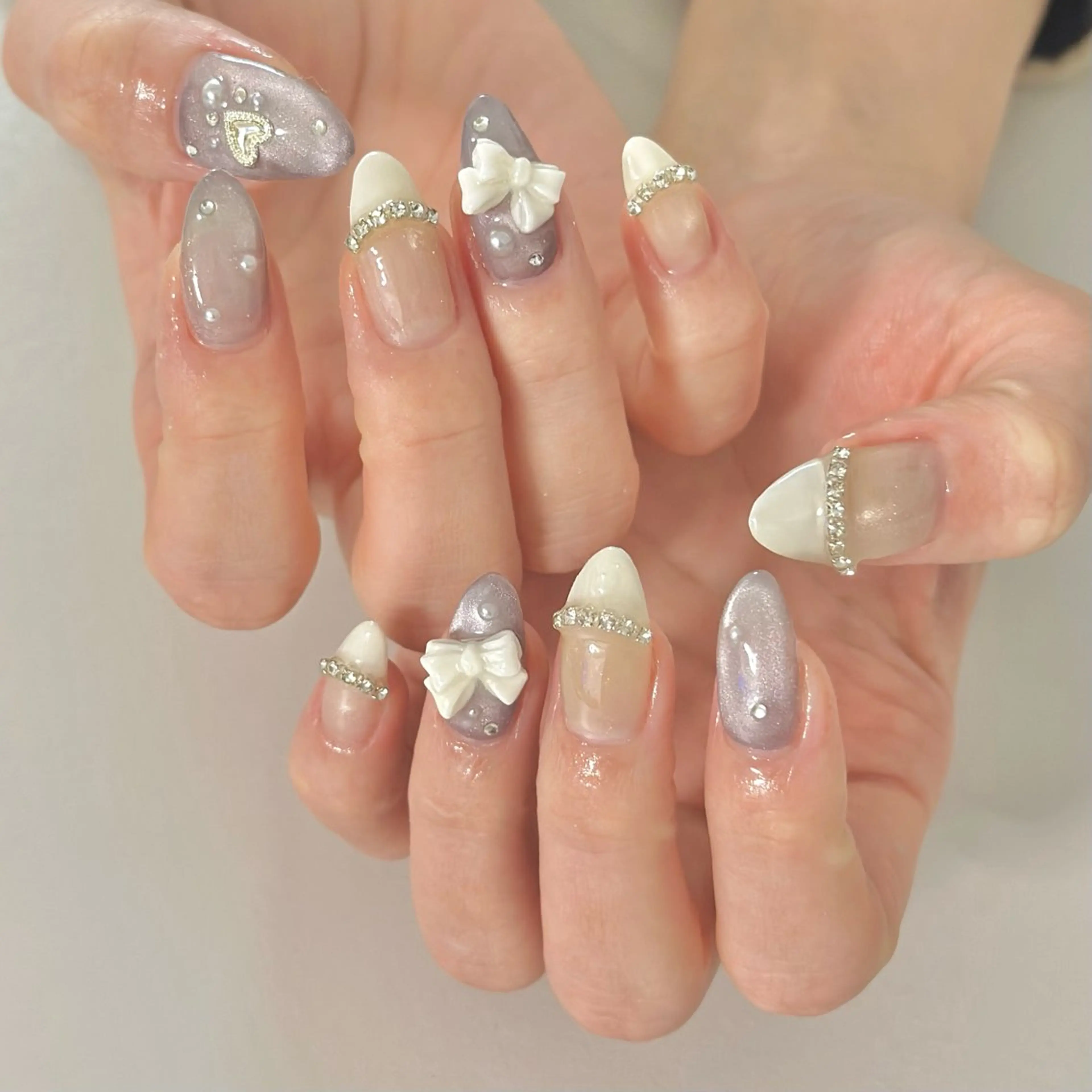 ネイル ブルー ジェルネイル マグネットネイル パラジェル リボン ハンドネイル fukuyasu rikaのネイルデザイン