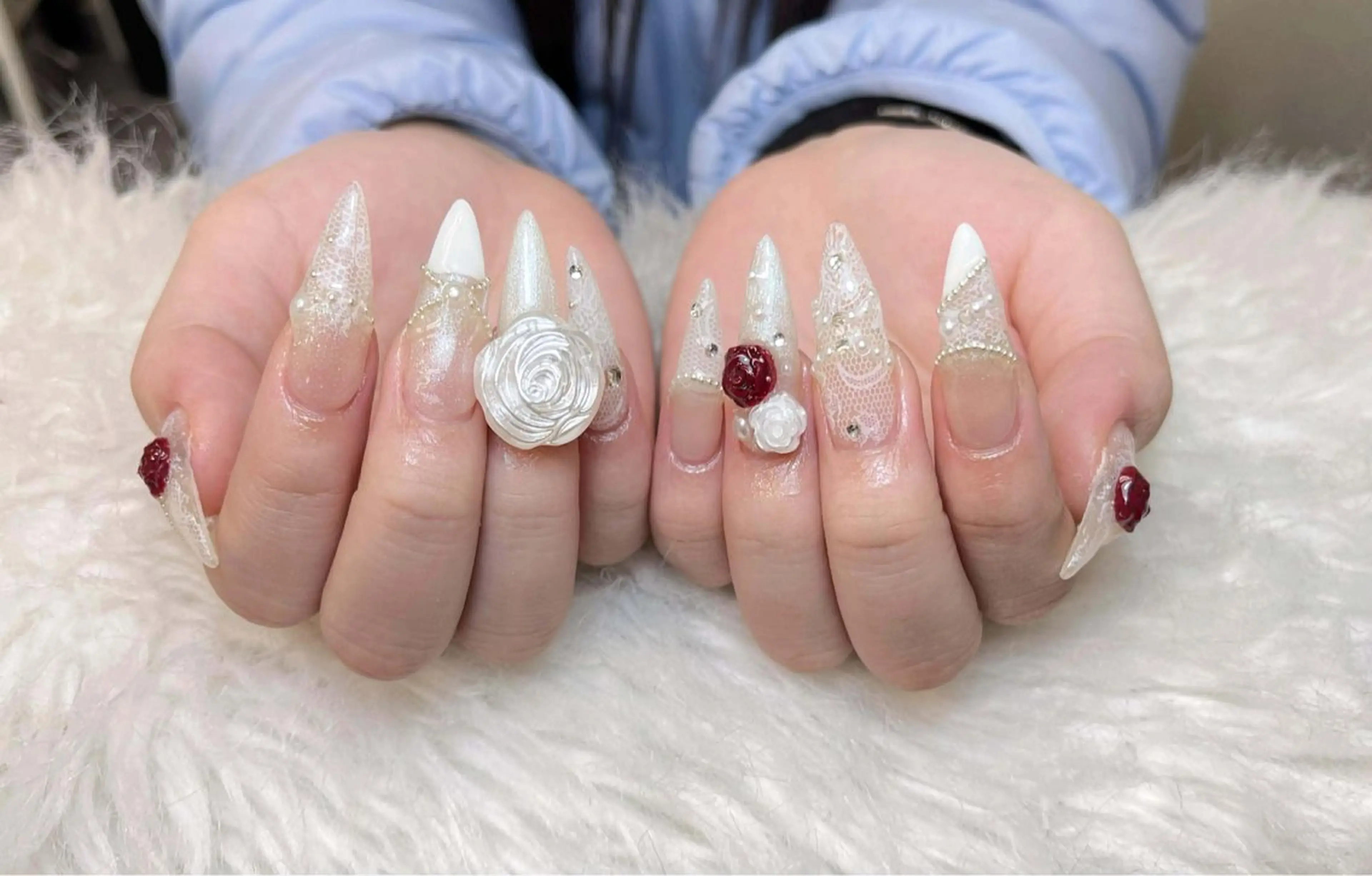 ネイル フレンチネイル ジェルネイル ガーリー 韓国ネイル ロングネイル ハンドネイル NieNail Nezukoのネイルデザイン