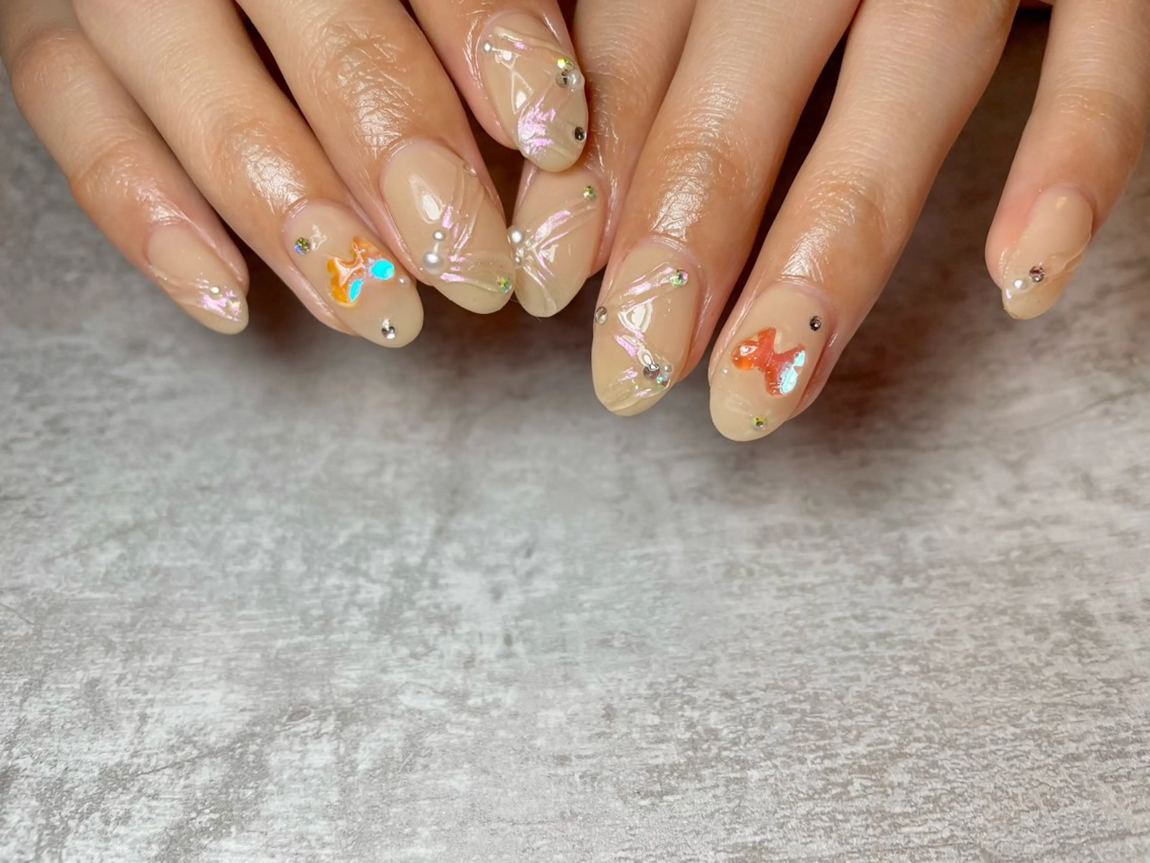 ネイル オーロラネイル 韓国ネイル 持ち込み リボン BEAUTY GARDEN 【nail salon unseul】所属・nana .のネイルデザイン