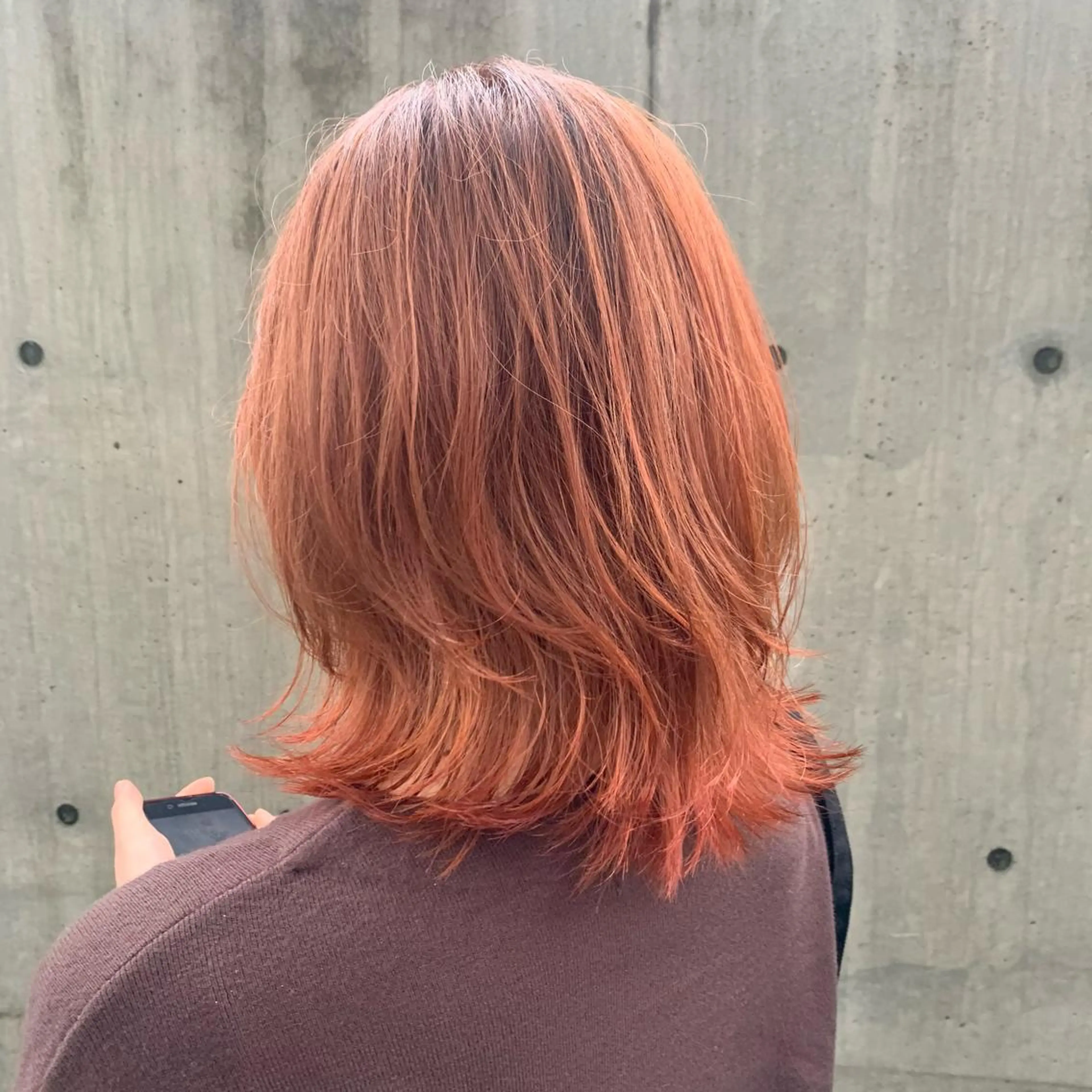 ミディアム カラー ブリーチ オレンジ ヘアカラー 金田 ありさのヘアスタイル