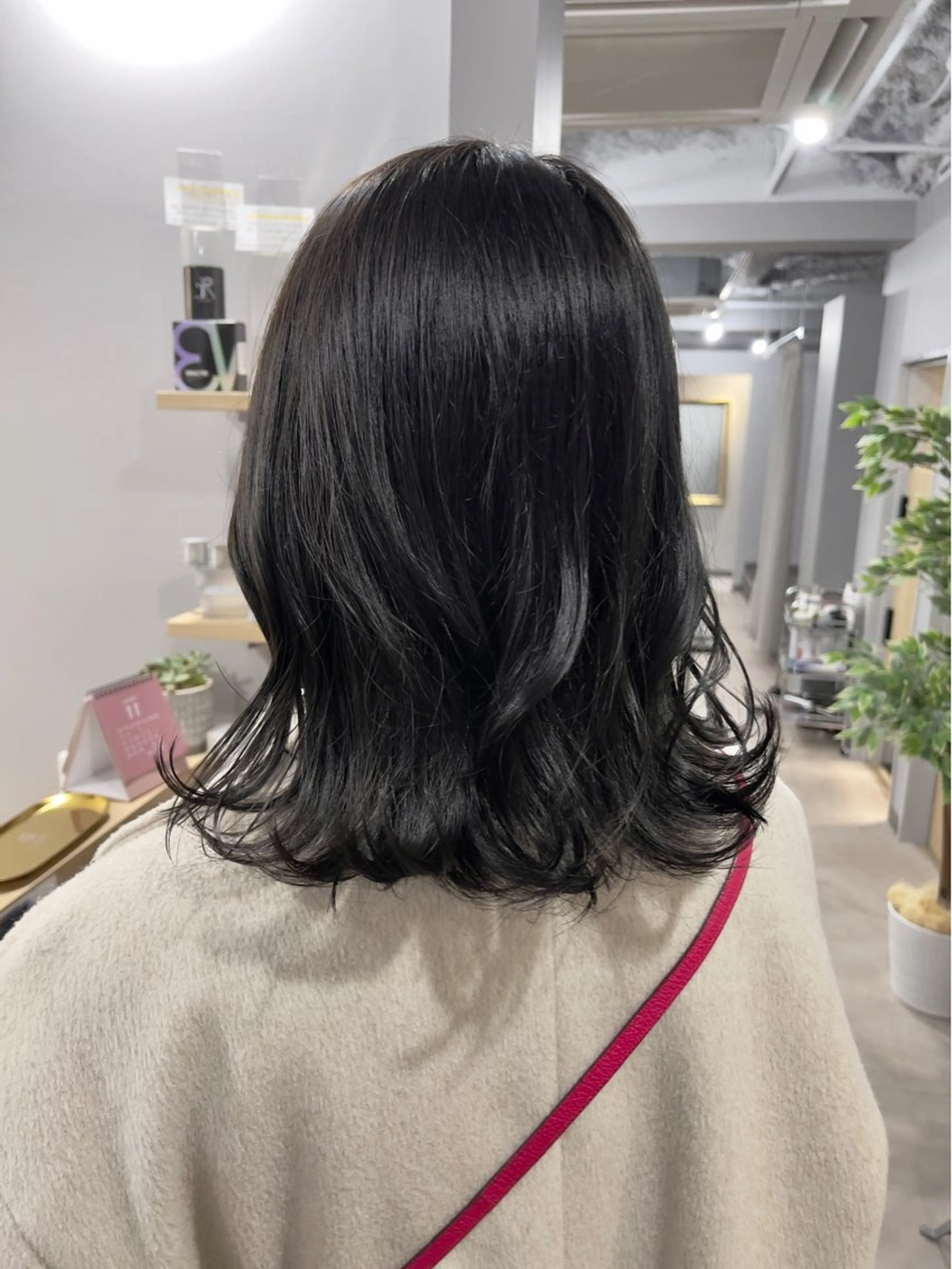 ミディアム カラー 黒髪 ブルーカラー ブルーブラック ダークグレー ダークグレージュ Kamie みかじりのヘアスタイル