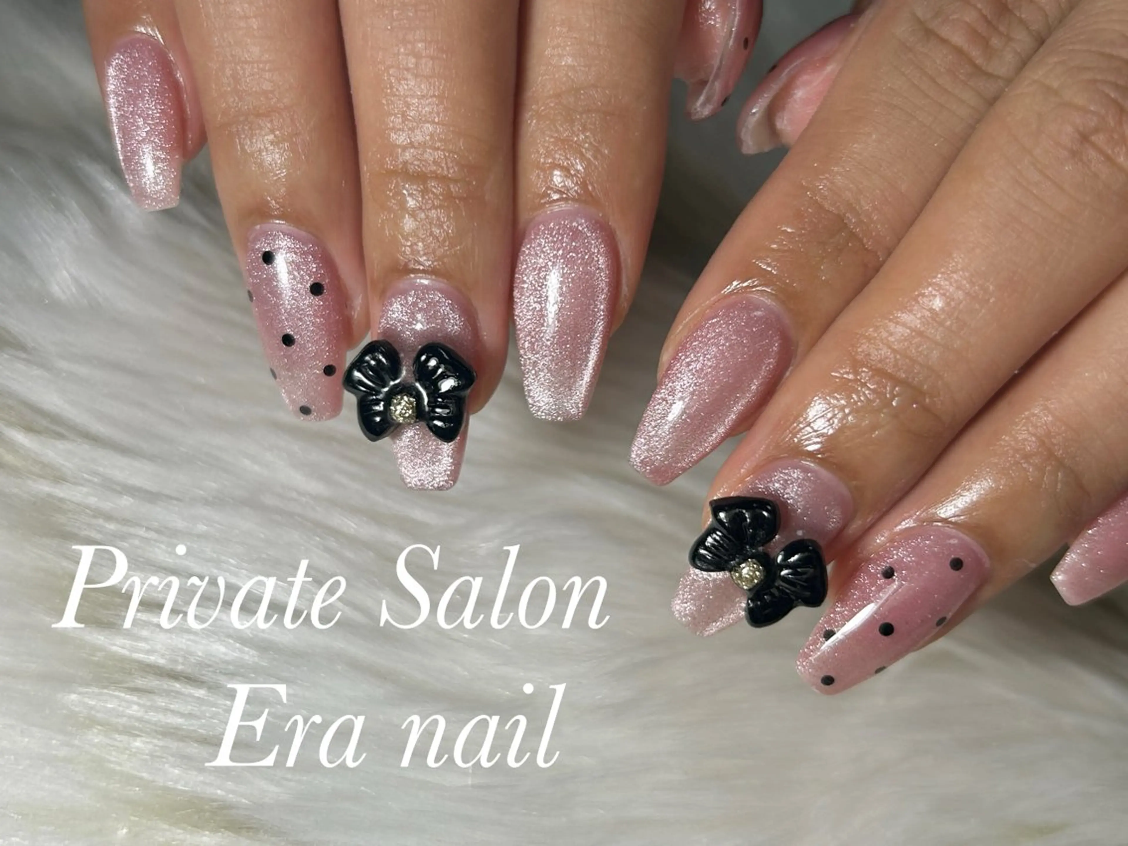 ネイル ドット マグネットネイル リボン ハンドネイル Era nailのネイルデザイン