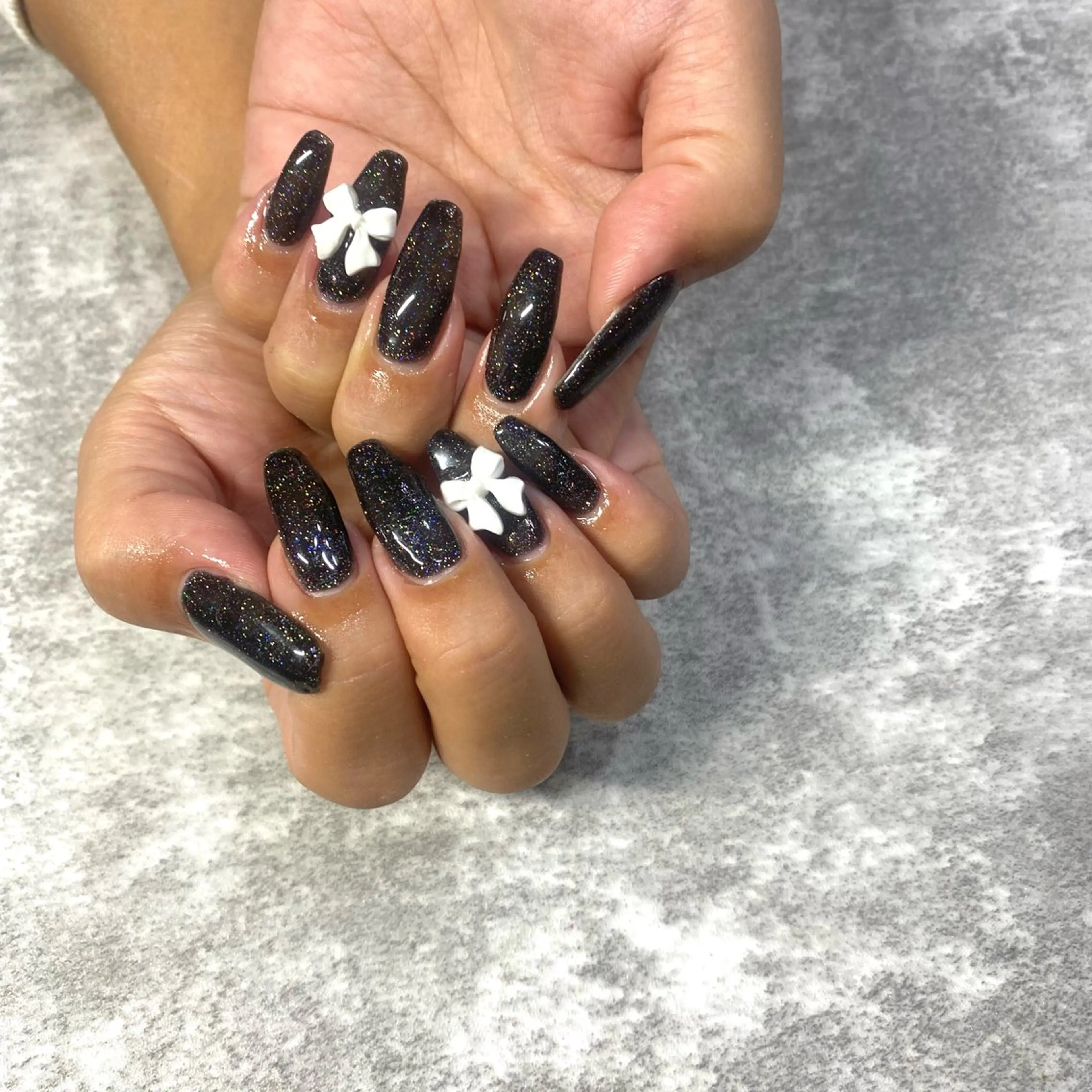 ネイル ラメ(グリッター) リボン ホワイト ハンドネイル ★Rinail... .のネイルデザイン