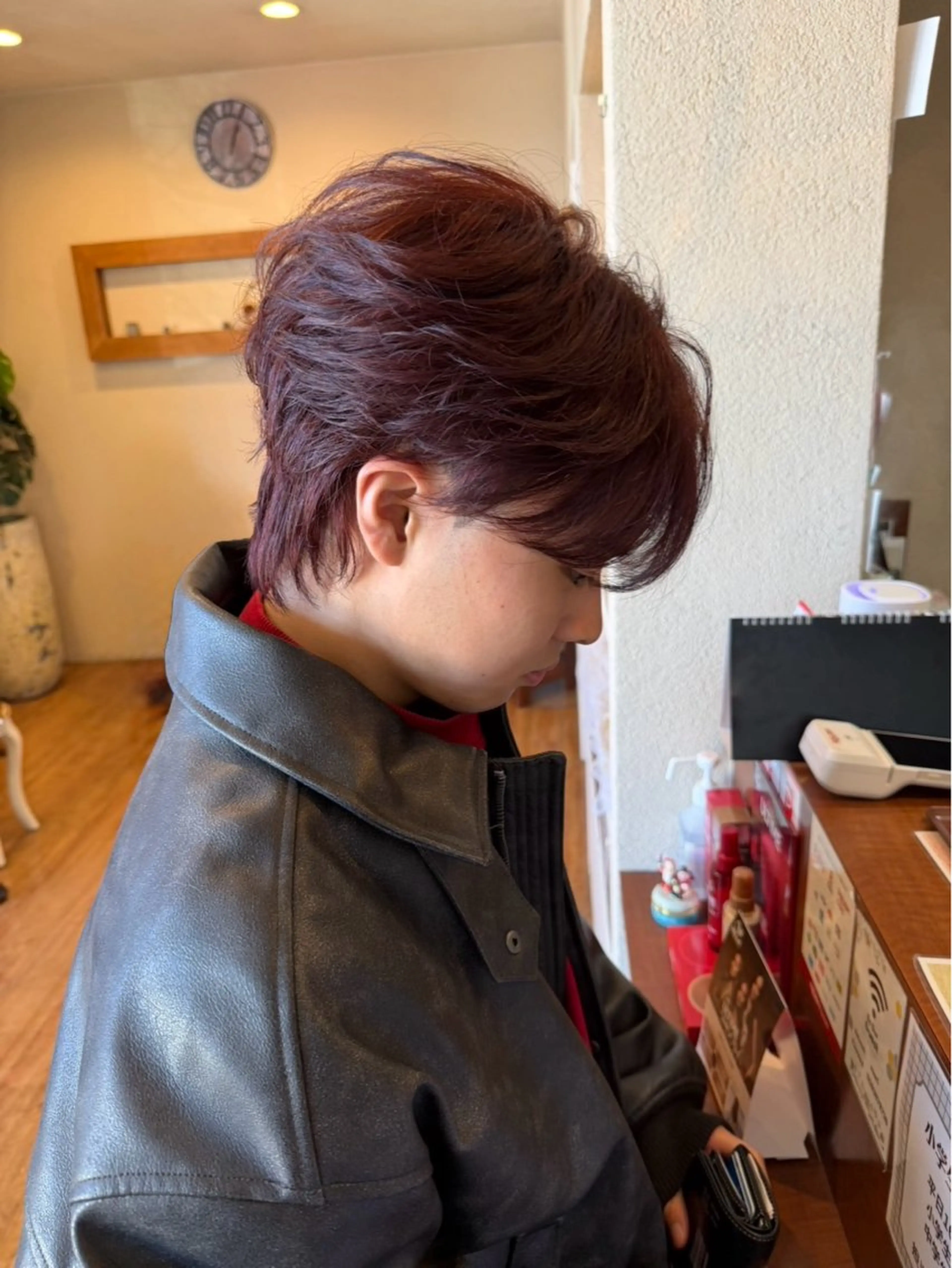 ショート メンズ フェザーパーマ メンズパーマ レッドブラウン カット ヘアカラー マール公式 ジュニアスタイリストのヘアスタイル