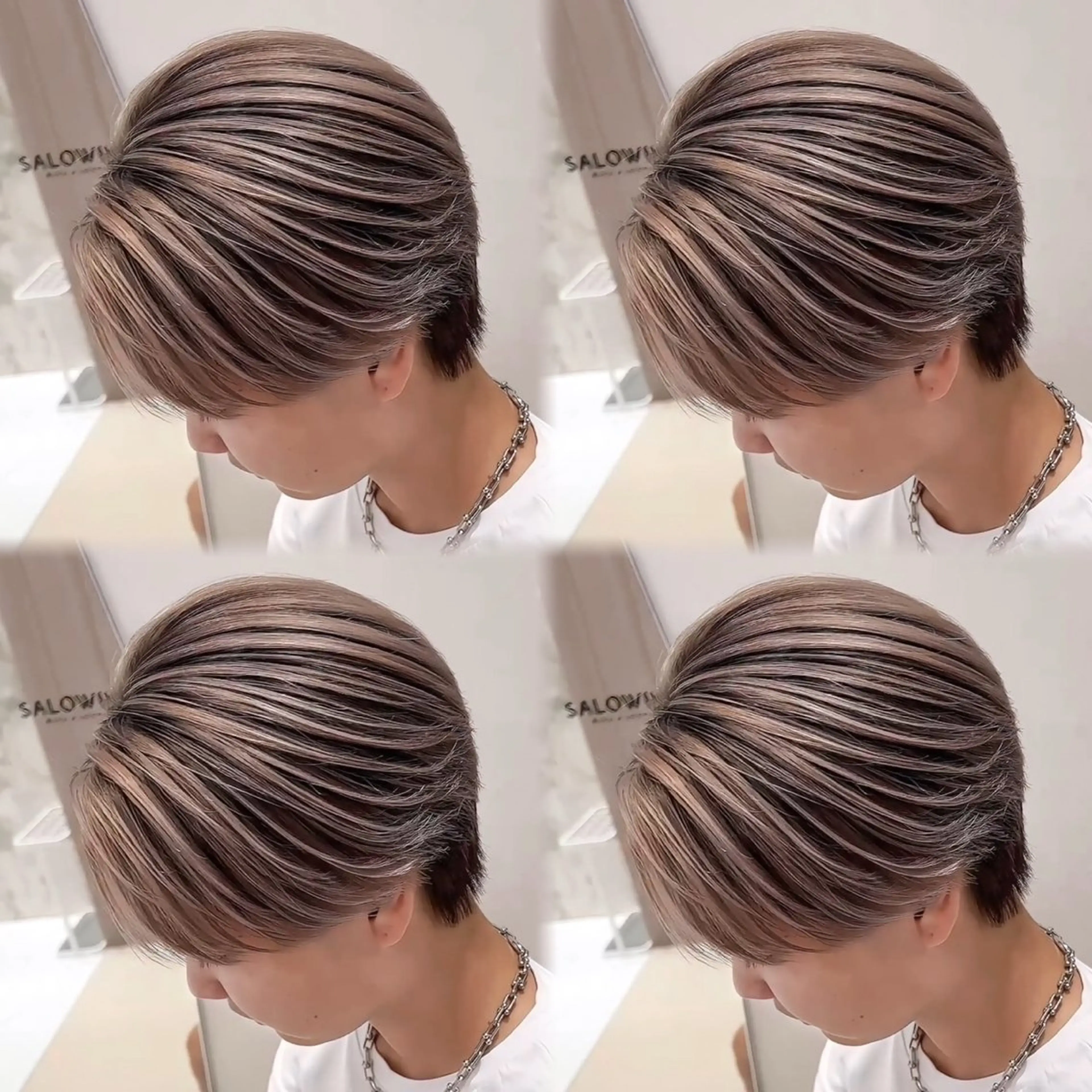 カラー メンズ メンズバレイヤージュ メンズブリーチ センターパート バレイヤージュ ブリーチ kanon本厚木 シースルーマッシュのヘアスタイル