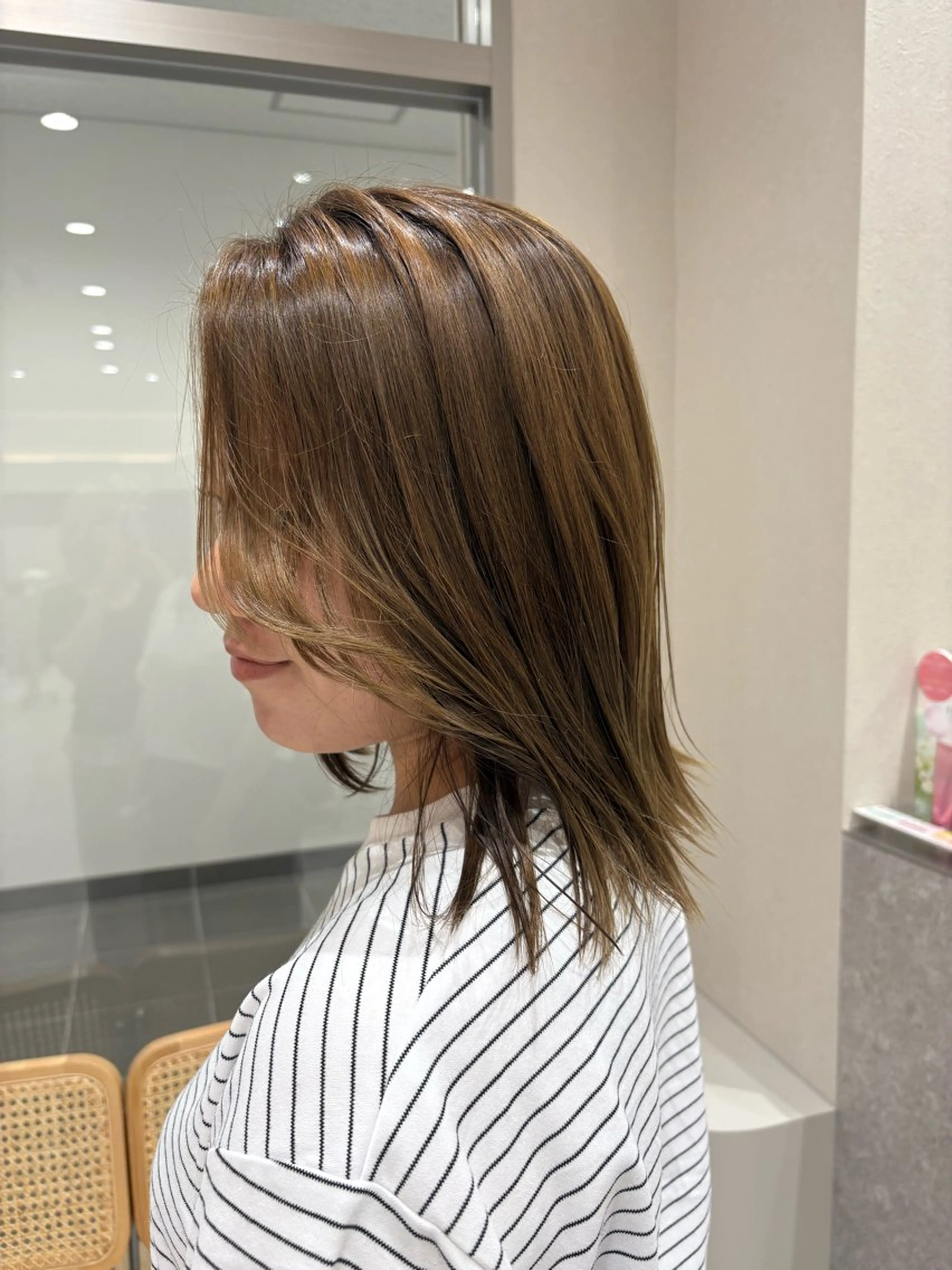 ミディアム カラー ヘアカラー トリートメント 暖色カラー/ブリーチ /ボブ/本間陽南のヘアスタイル