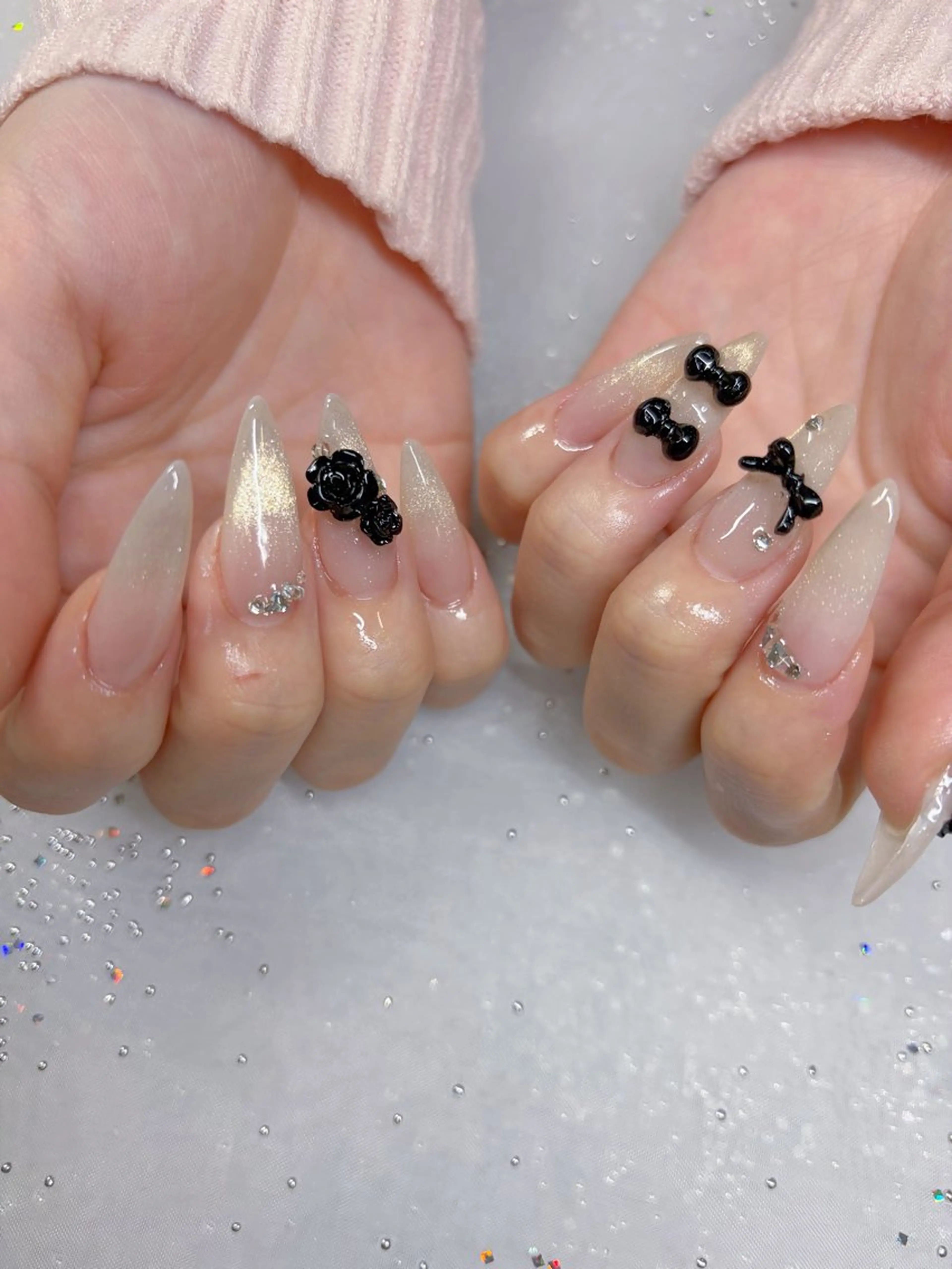 ネイル マグネットネイル リボン ハンドネイル 覚王山/池下/名古屋 Nachan🌸のネイルデザイン