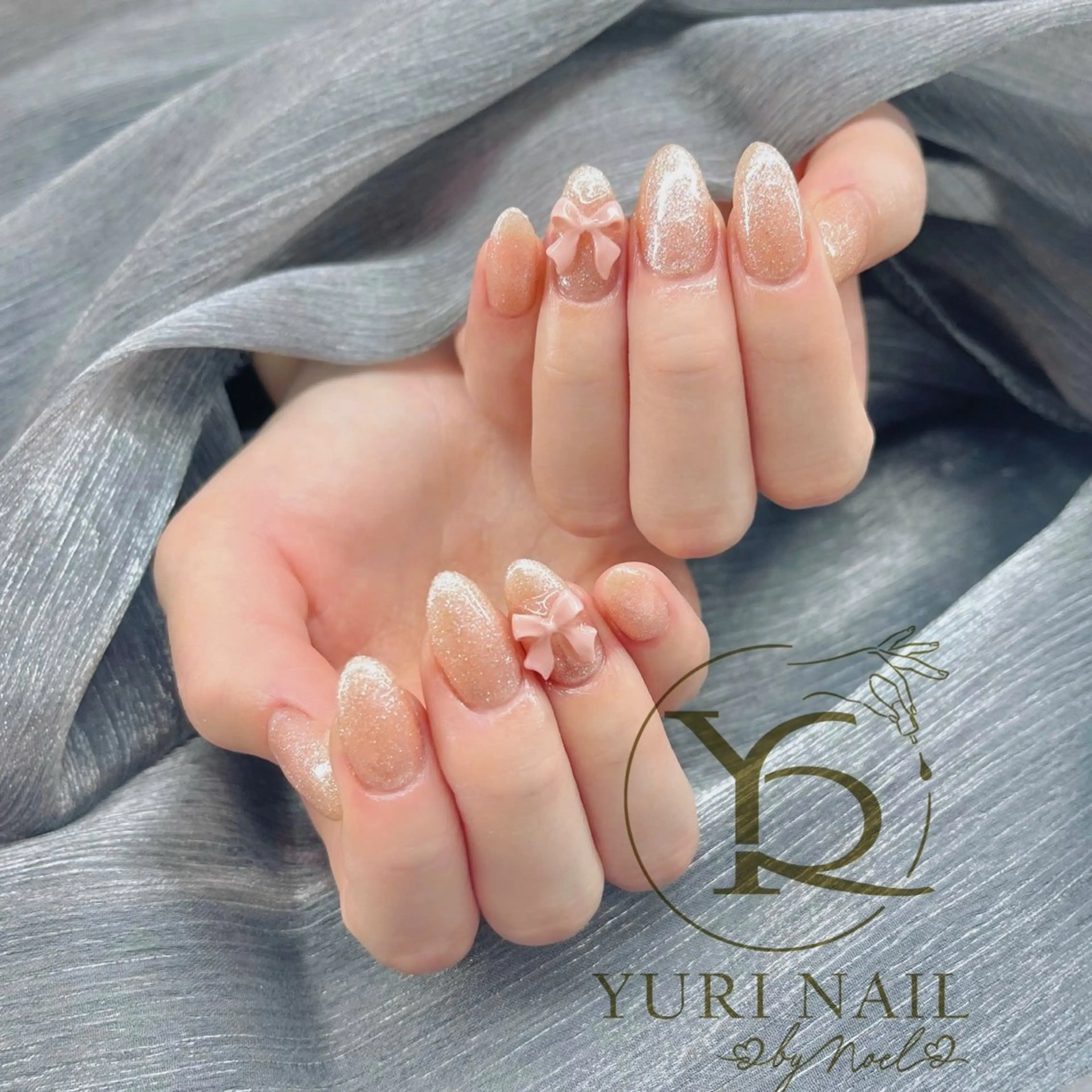 ネイル オーロラネイル ブルー チークネイル フレンチネイル グラデーション ハンドネイル フットネイル YURI Nail Funabashiのネイルデザイン