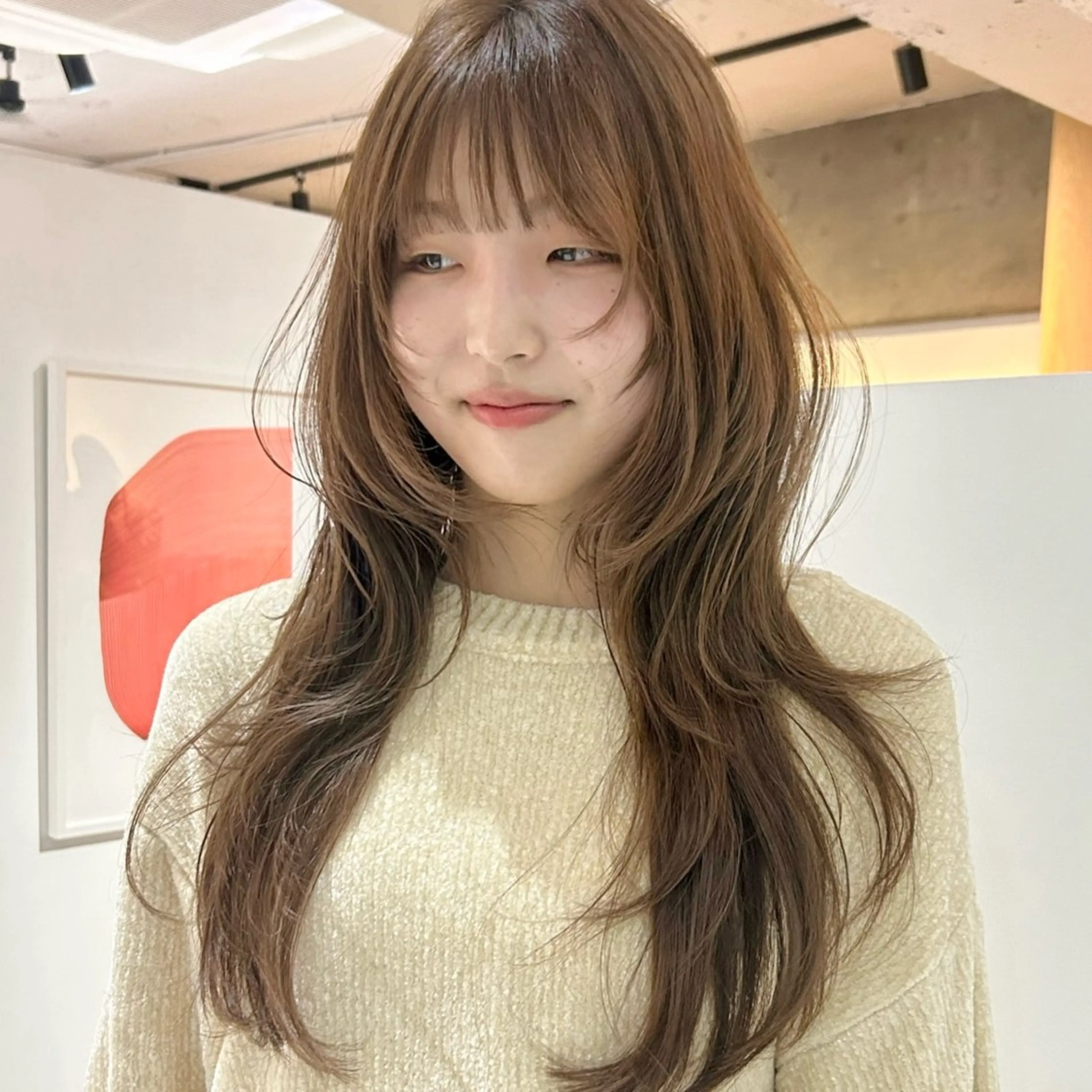 ロング カラー ベージュカラー ハッシュカット レイヤーカット ヘアカラー トリートメント レイヤーカット/栄/ 顔周り/キトウモエノのヘアスタイル