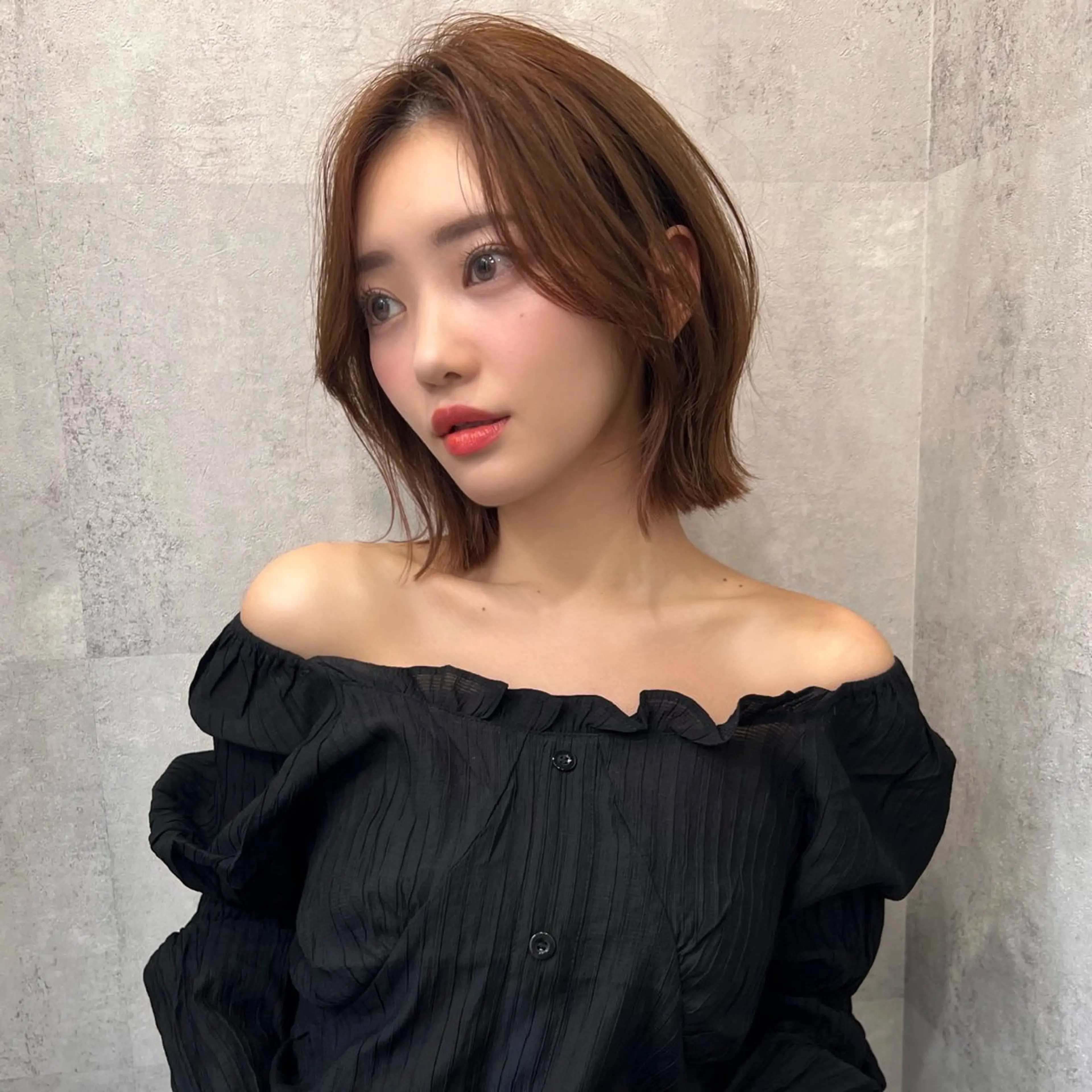 ミディアム ボブレイヤー ボブ 韓国風ヘア レイヤーカット 外ハネヘア カット ヘアカラー トリートメント レイヤー/韓国ボブ レイヤーボブ/住吉のヘアスタイル