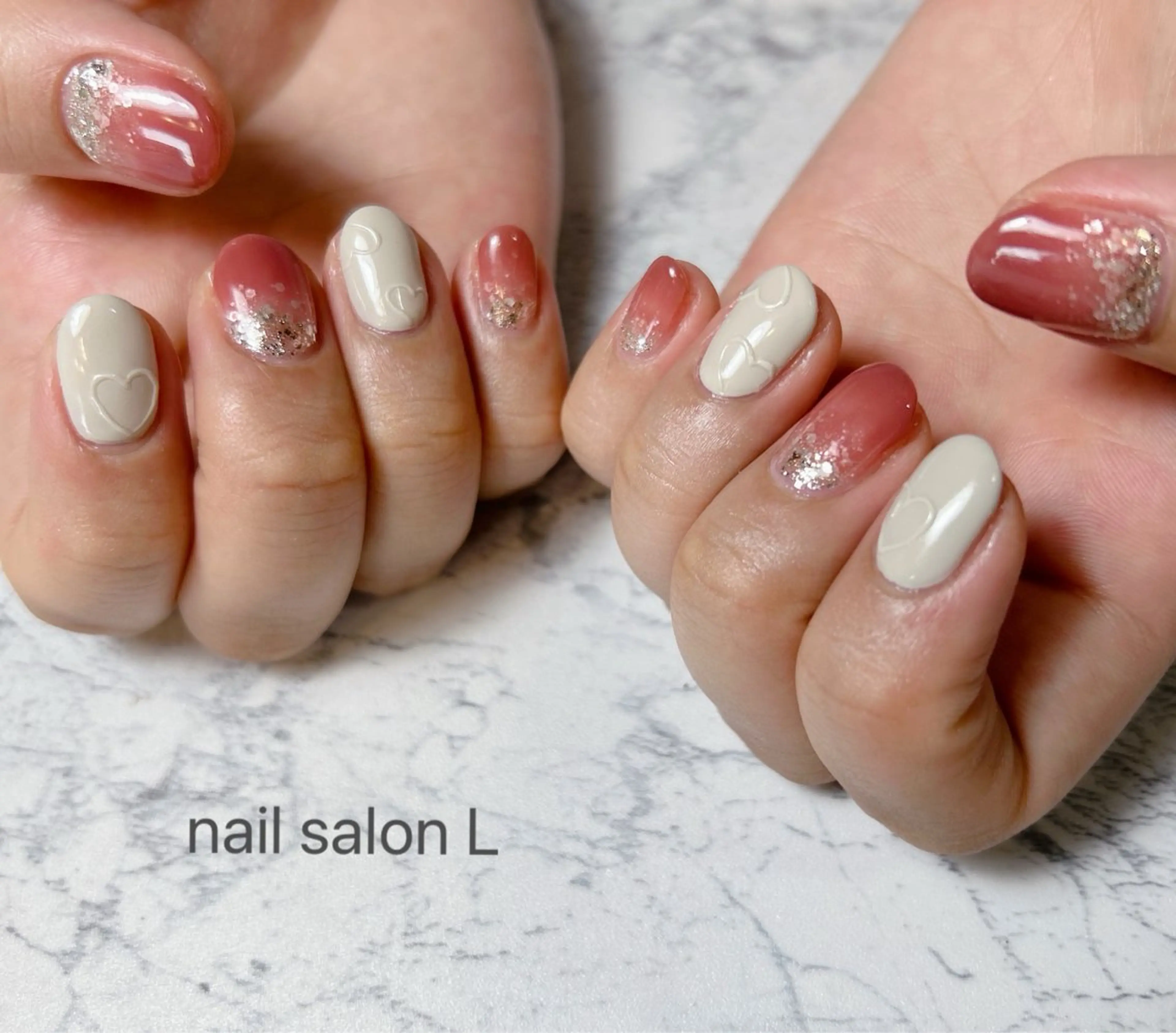 ネイル ハート ぷっくりネイル バレンタイン ハンドネイル 吉川市 ネイルサロンLのネイルデザイン