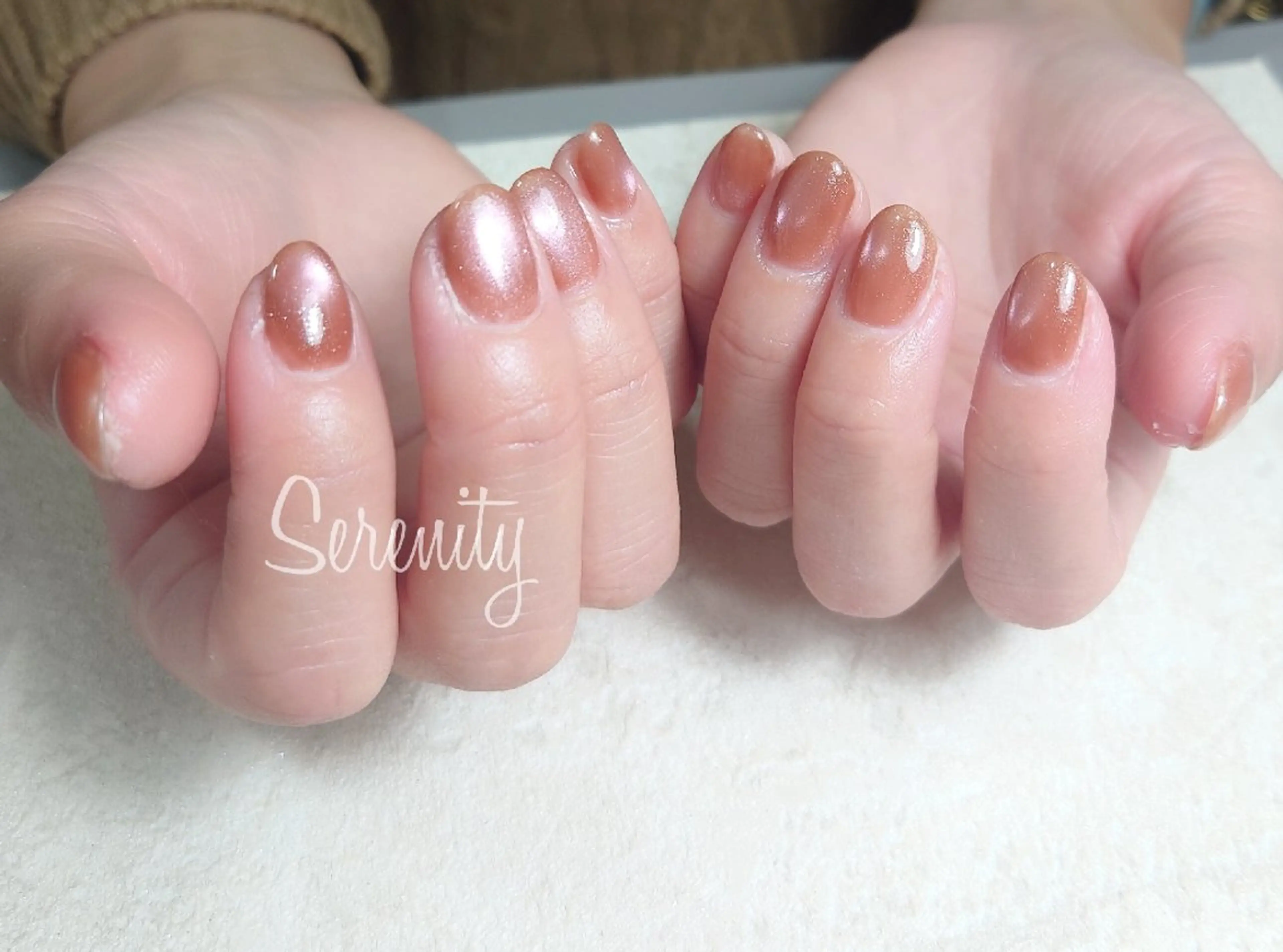 ネイル ブラウン マグネットネイル マグネットワンカラー ワンカラーネイル ピンク nail  serenityのネイルデザイン