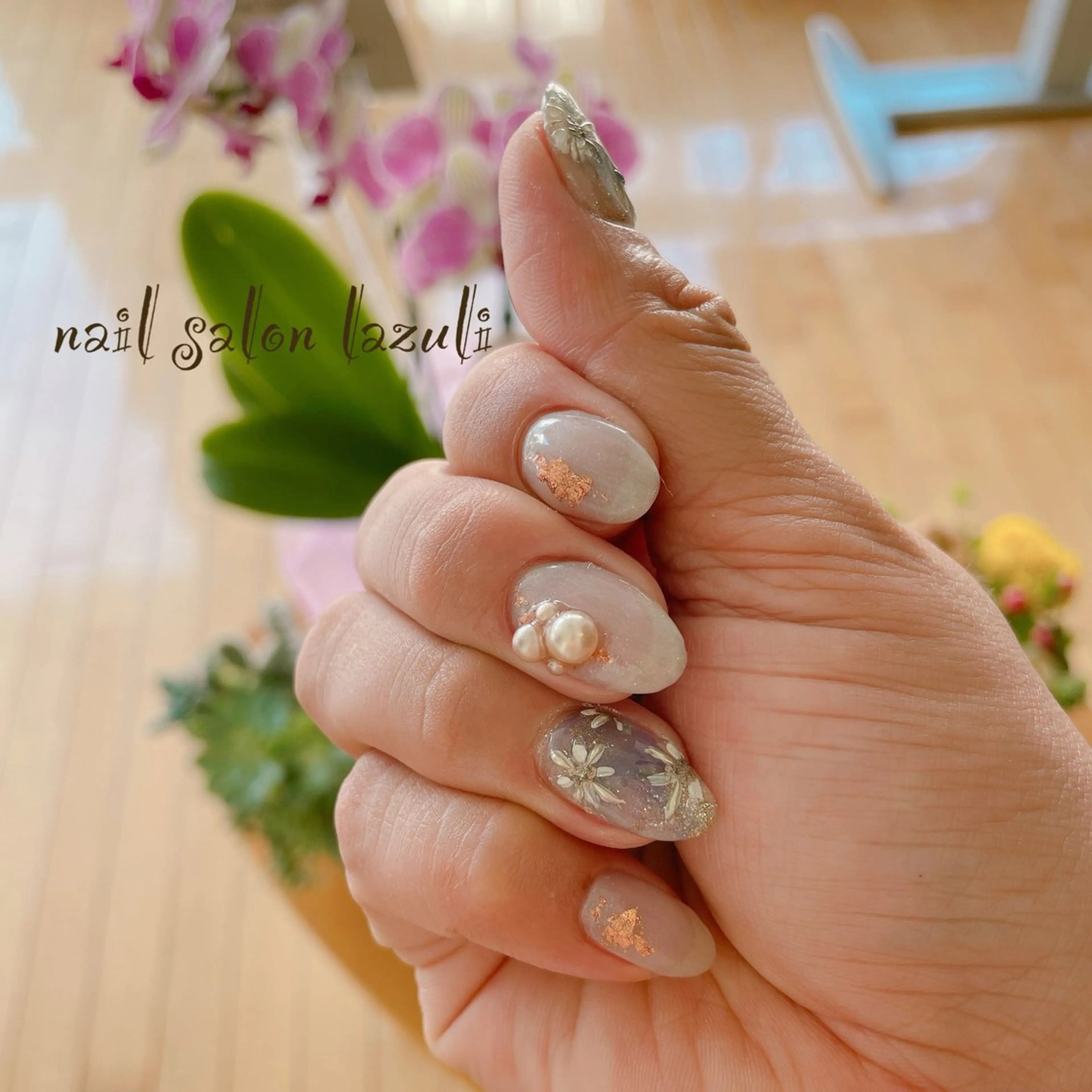 ネイル フラワーネイル キラキラネイル マグネットネイル nail salon lazuliのネイルデザイン