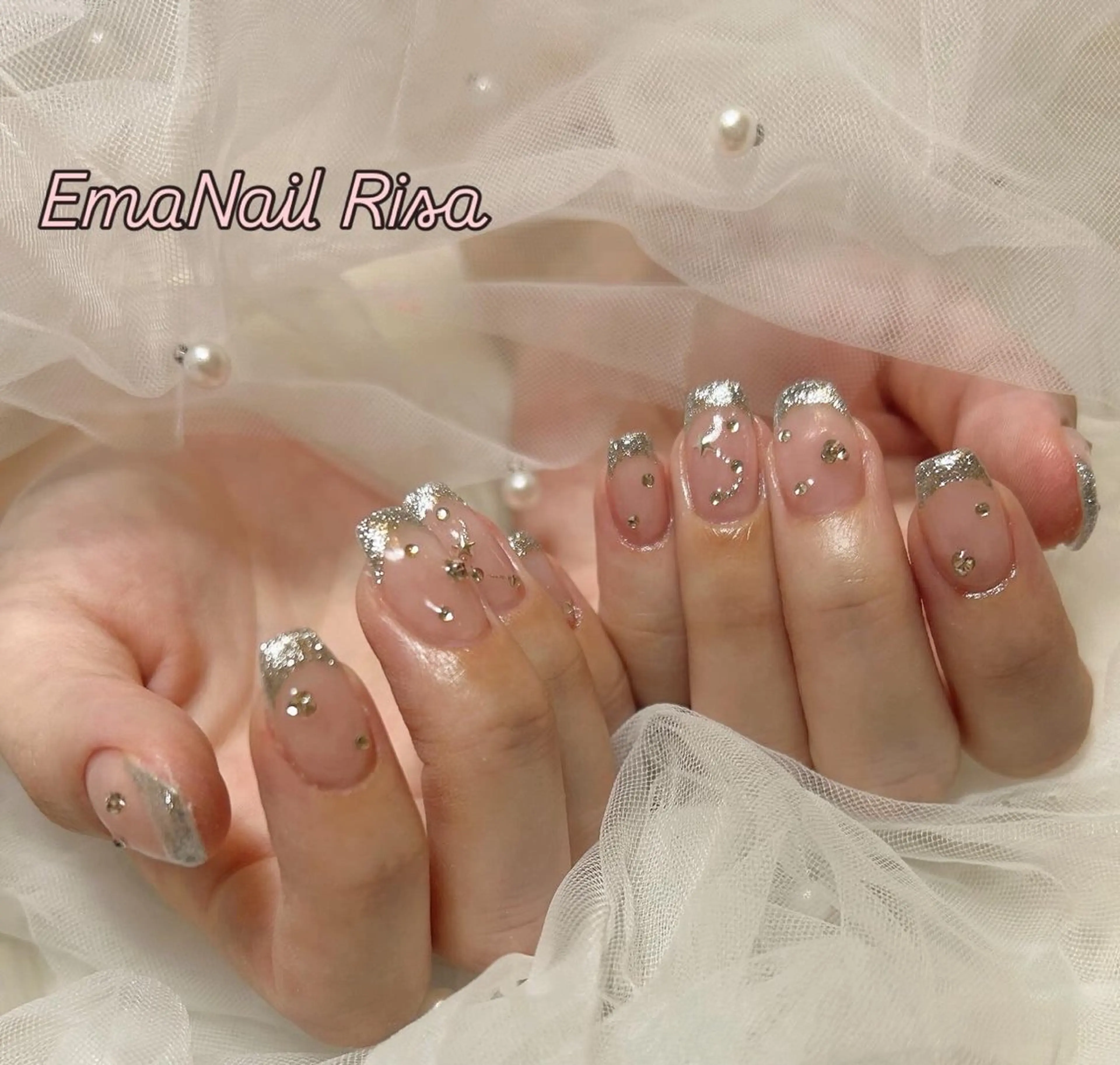 ネイル フレンチネイル ラメ(グリッター) 持ち込み EmaNail Risaのネイルデザイン