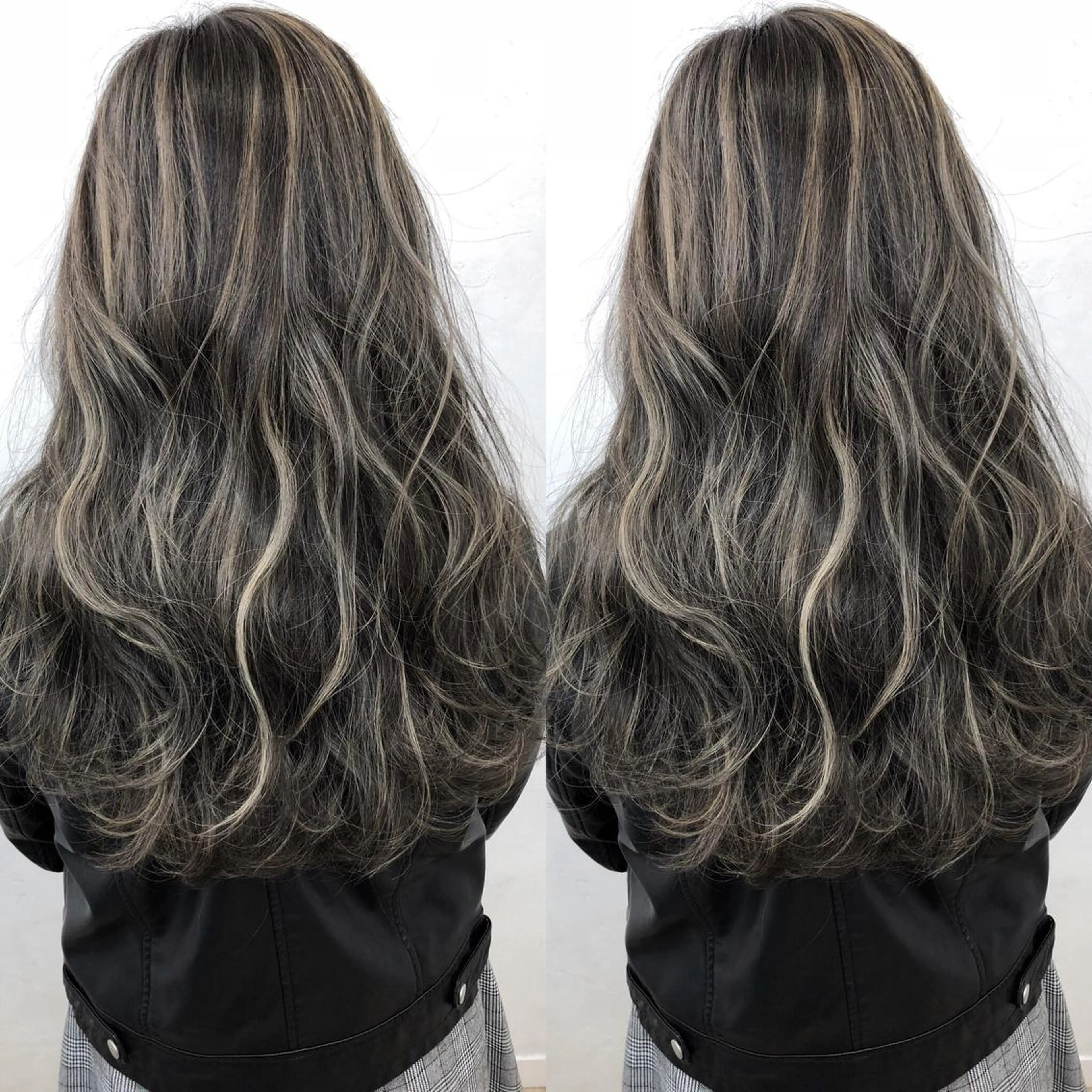 ロング カラー グレージュ ハイライトカラー ハイライト ヘアカラー トリートメント ブリーチカラーレイヤ ーカット🦋annaのヘアスタイル