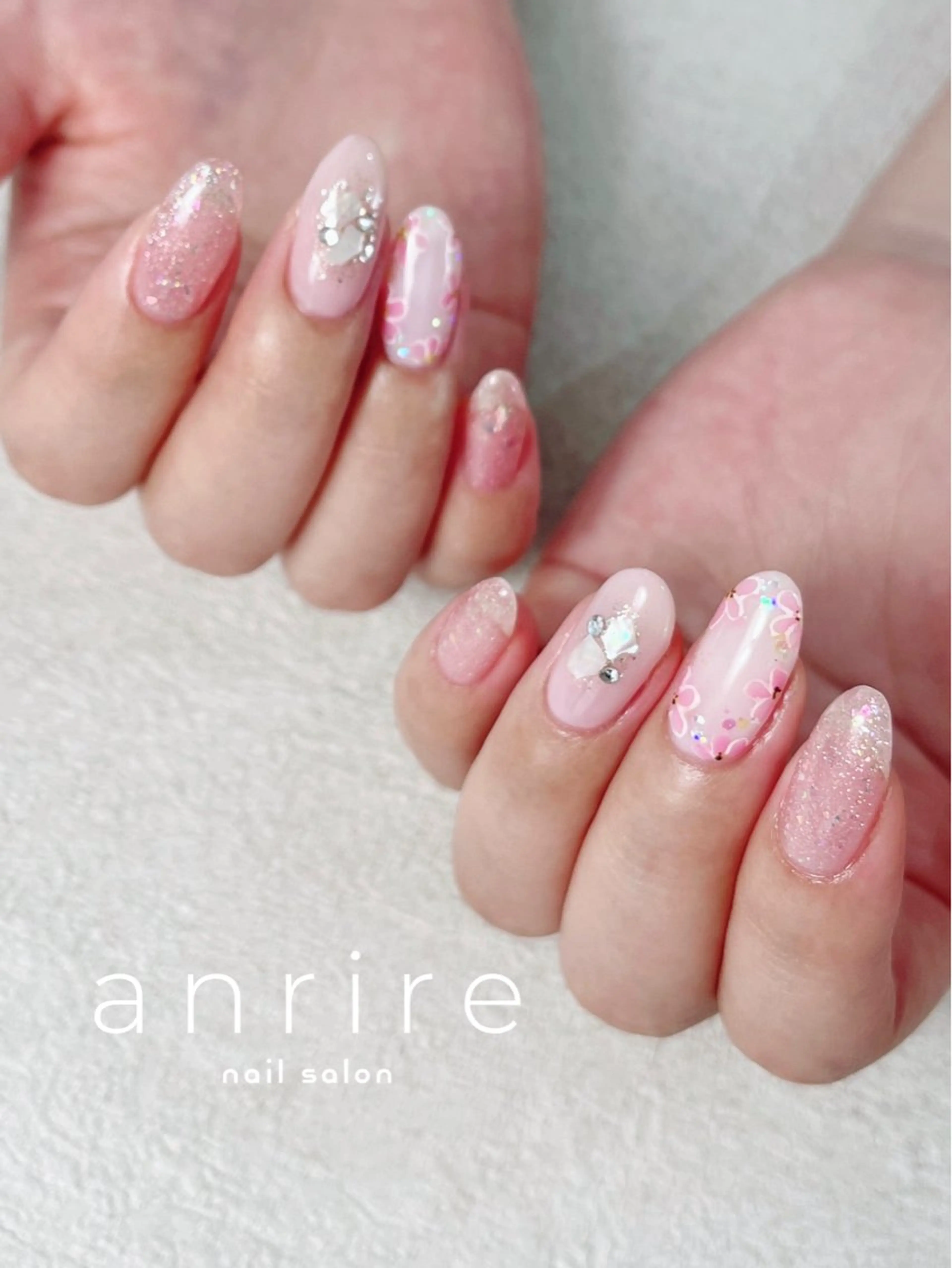 ネイル フラワーネイル ジェルネイル キラキラネイル ラメ(グリッター) マグネットネイル ハンドネイル nailsalon anrireのネイルデザイン
